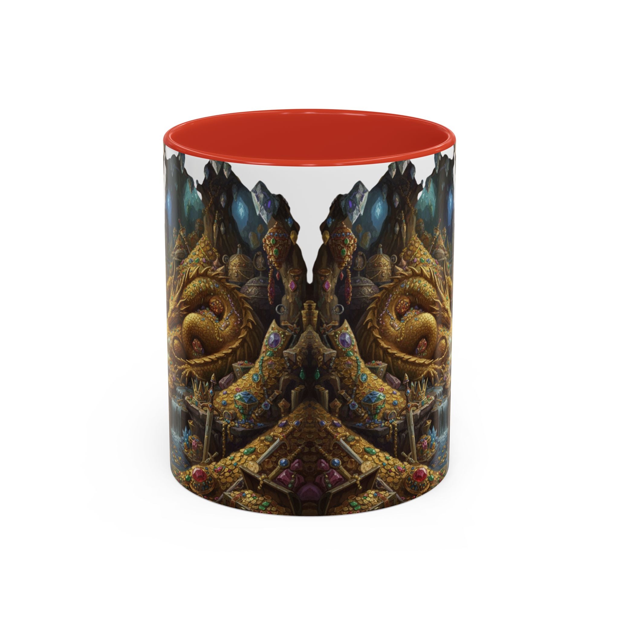 Dragon Hoard Accent Coffee Mug — Fantasy Treasure Landscape (11/15 oz)