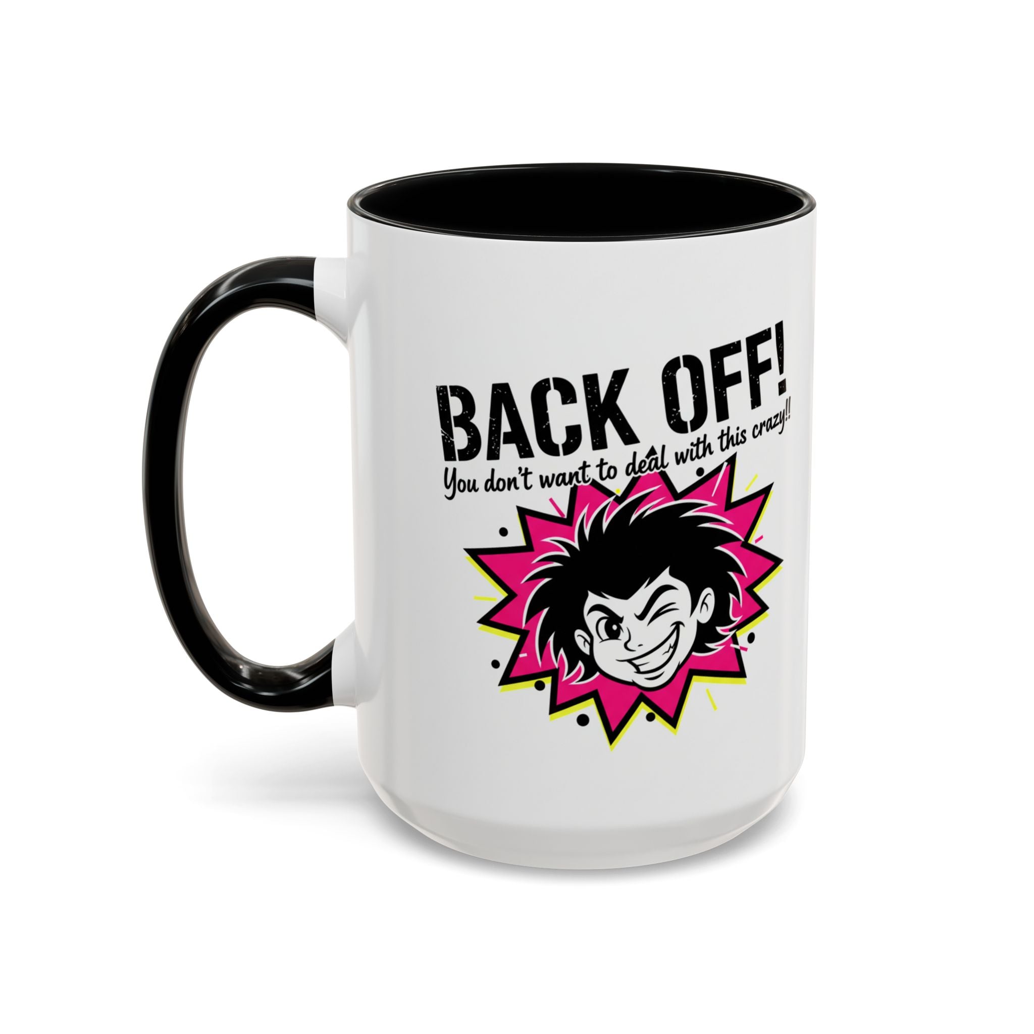 Back Off! Funny Cartoon Face Accent Coffee Mug — 11/15oz