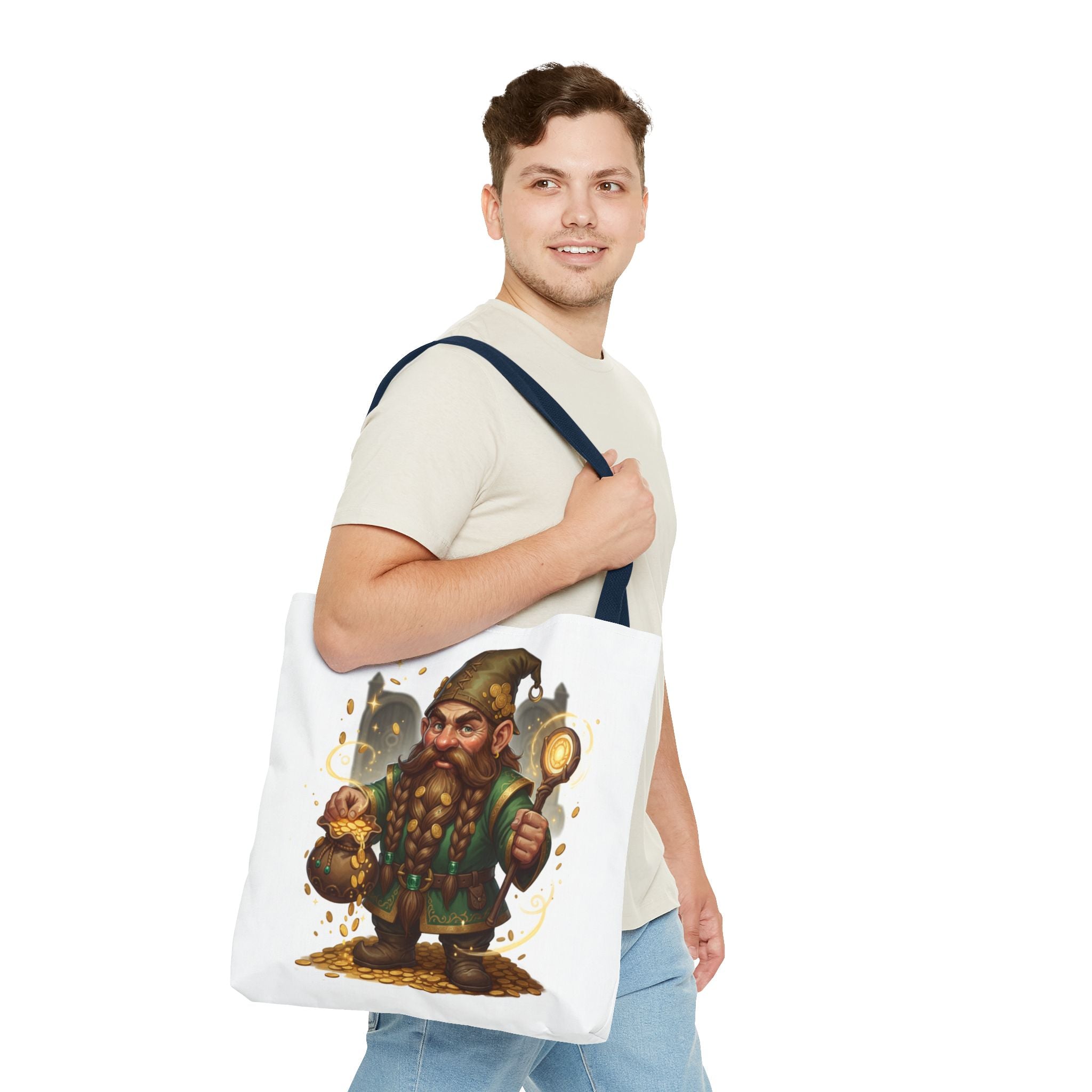 Gnome Goldkeeper Tote Bag – Fantasy Dwarf Coin Lover All-Over Print Tote