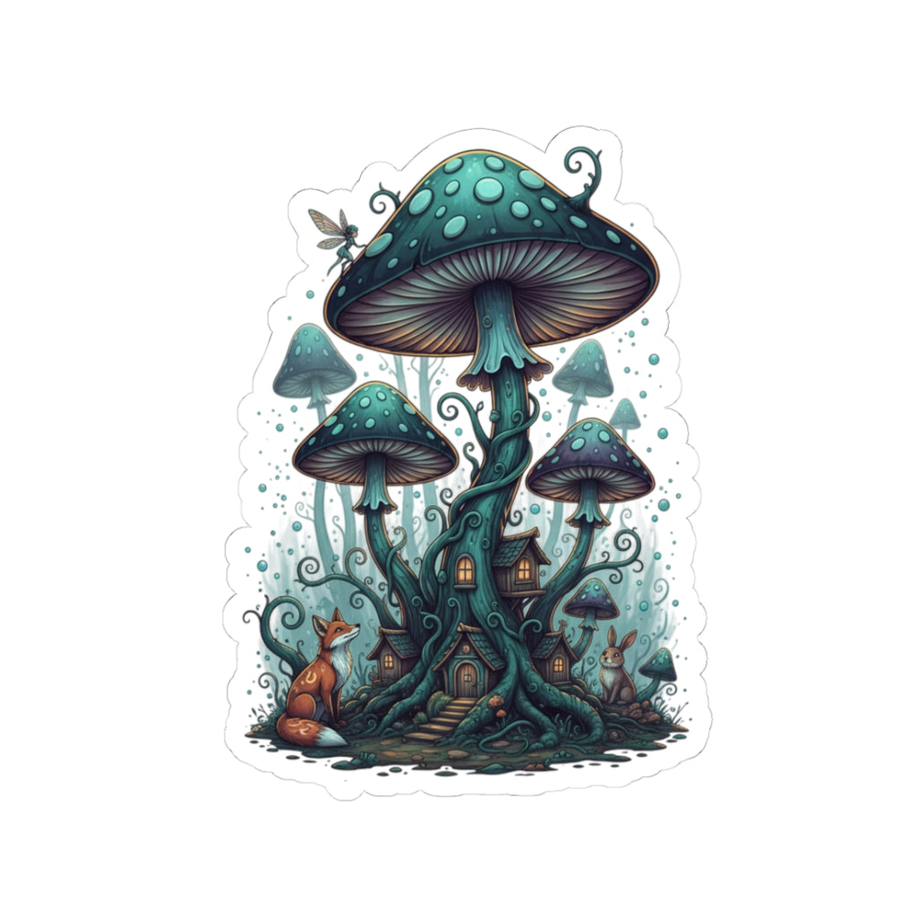 Enchanted Mushroom Forest Kiss-Cut Sticker – Whimsical Fairy Cottage Decal for Laptops & Journals