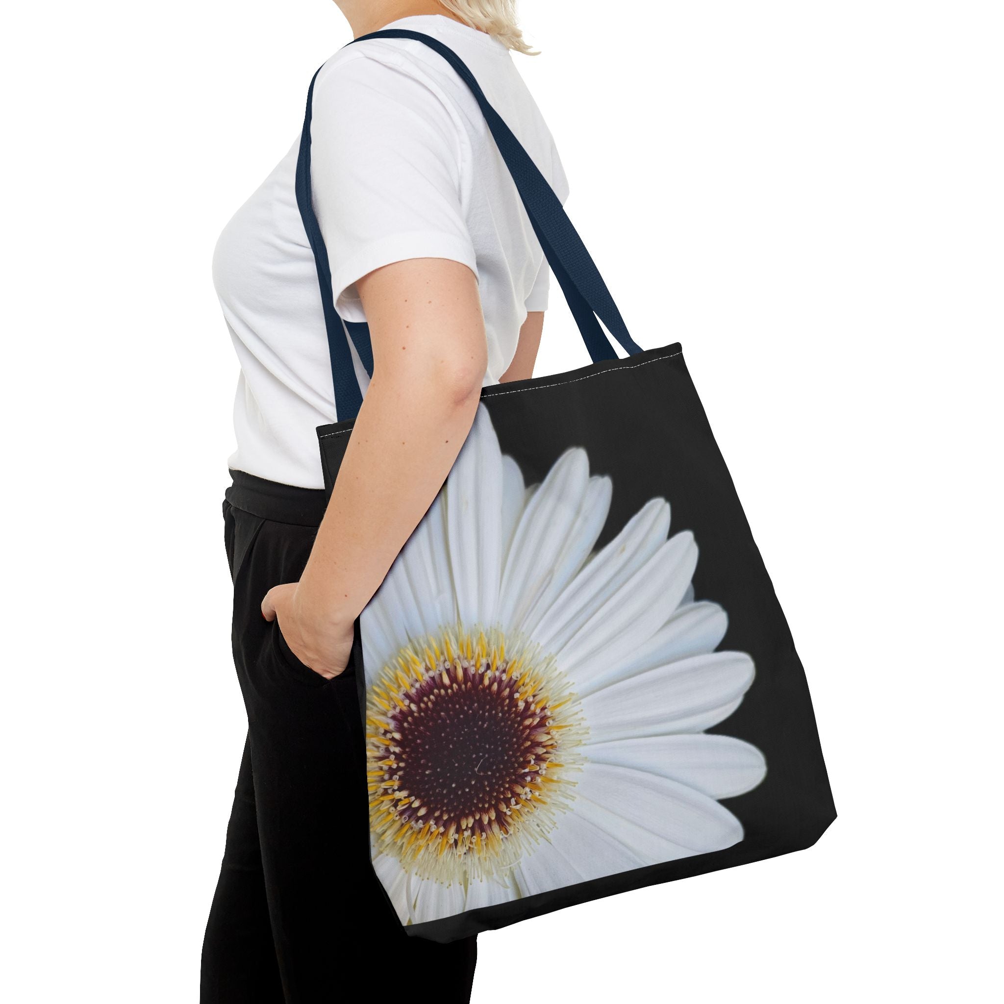 Daisy Corner Tote Bag — White Floral AOP Shopper