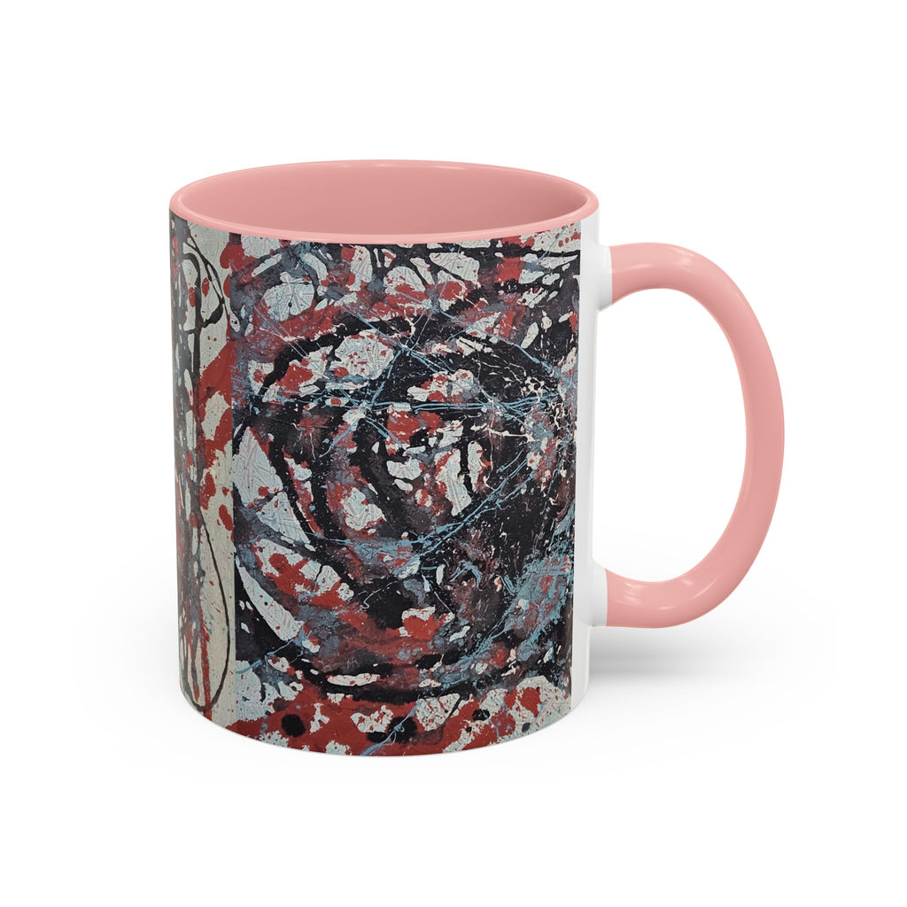 Abstract Splatter Accent Coffee Mug — Red, Black & White Artistic Design (11/15oz)