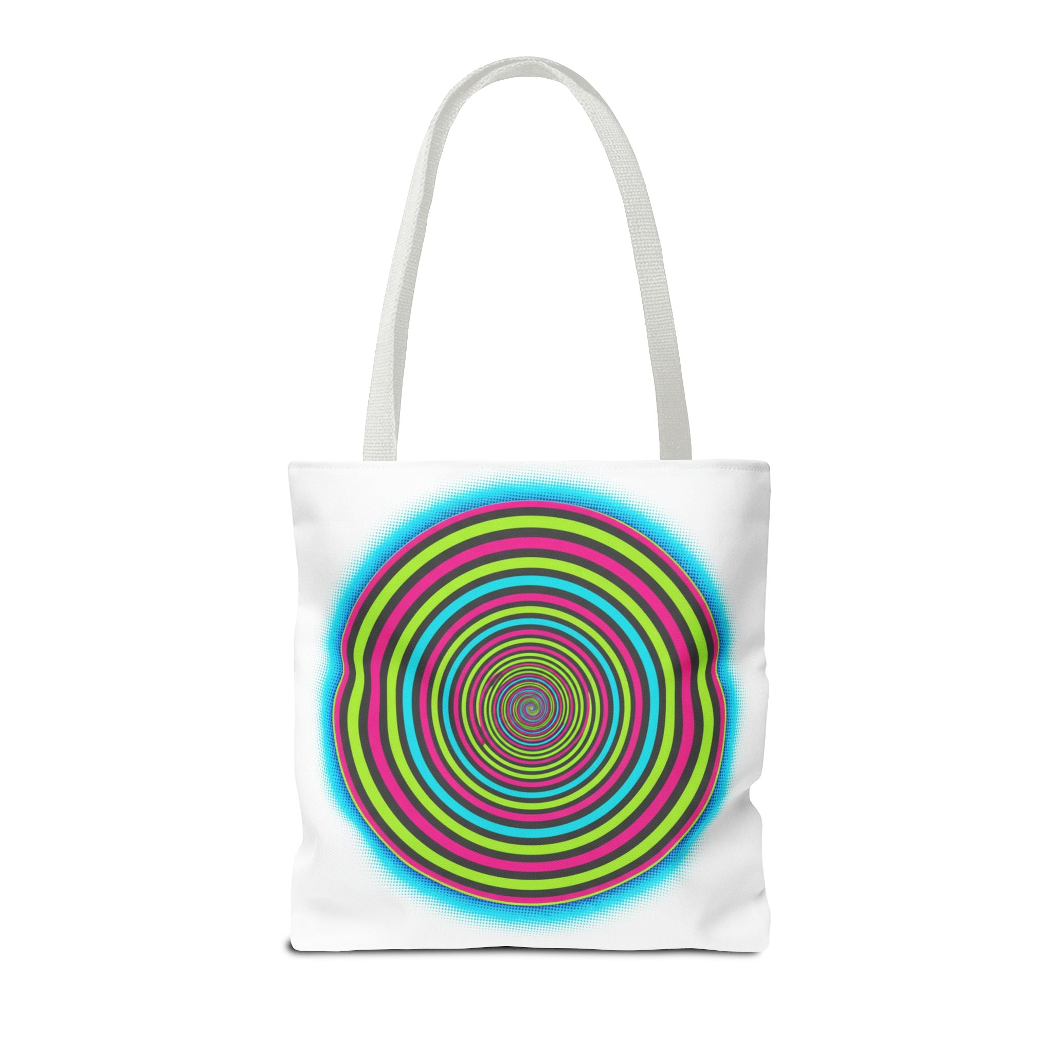 Psychedelic Spiral Tote Bag — Colorful Vortex All-Over Print Tote