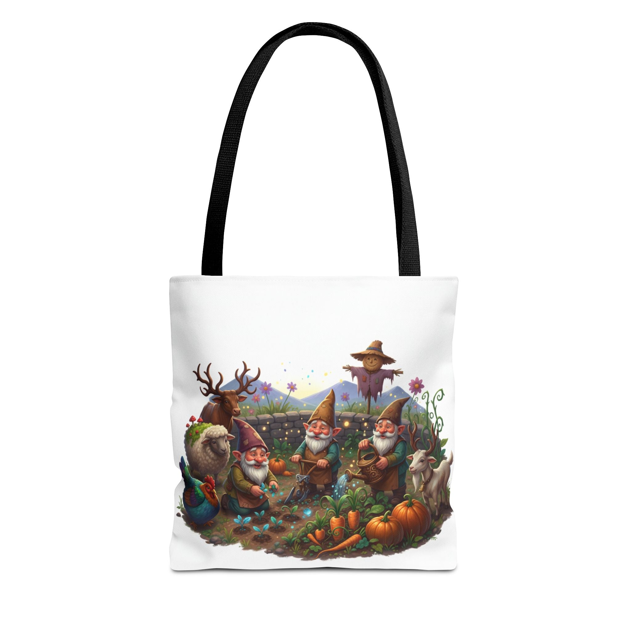 Gnome Garden Tote Bag — Whimsical Gnome & Pumpkin Illustration AOP Tote