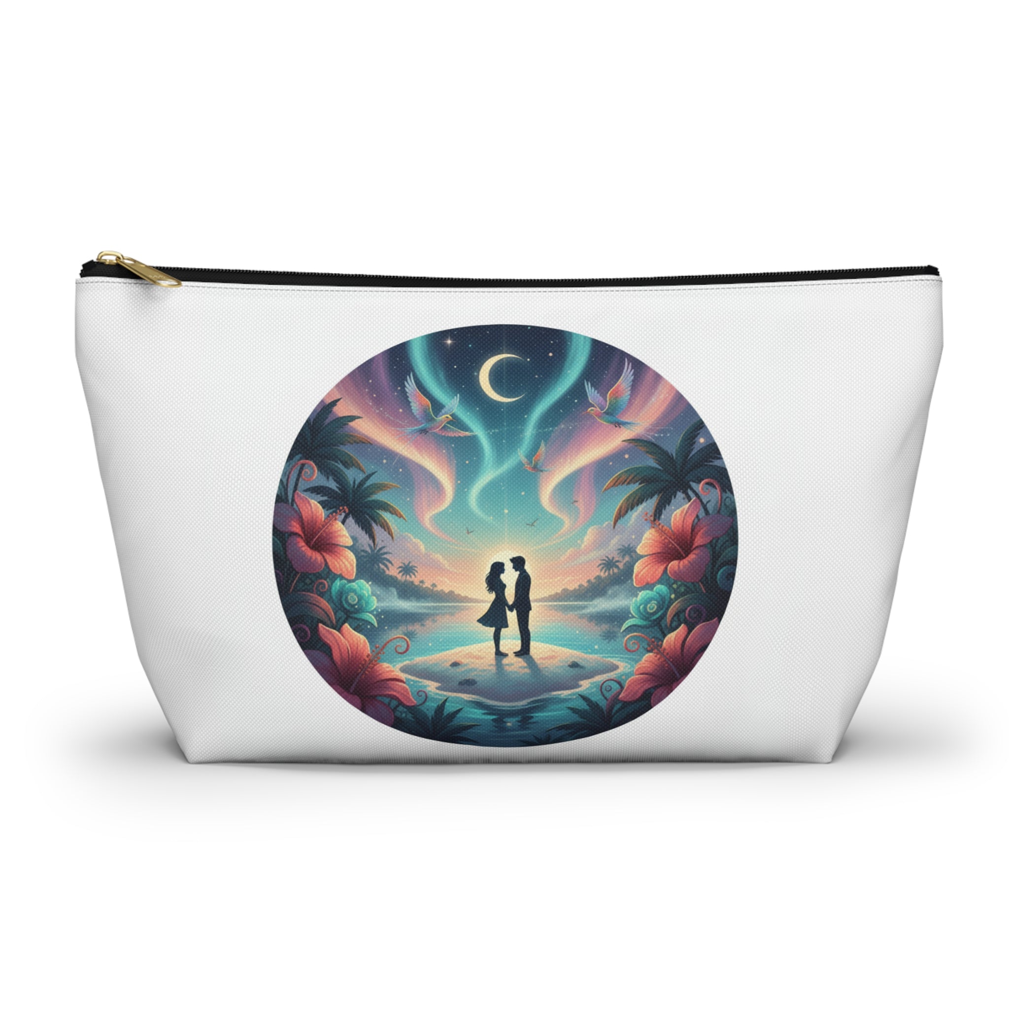 Romantic Beach Sunset Accessory Pouch — Couple Silhouette Makeup Bag