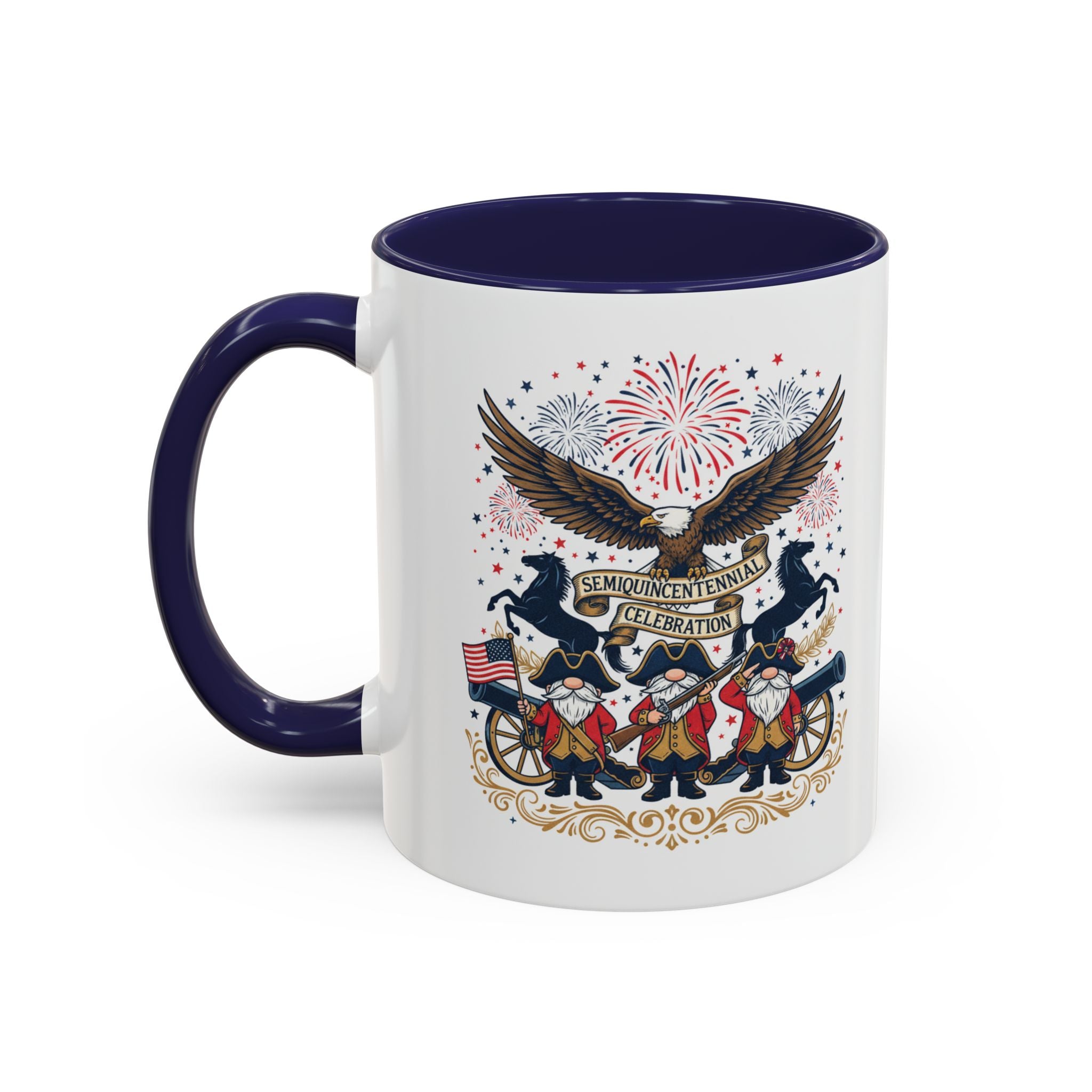 Patriotic Eagle & Revolutionary Soldiers Coffee Mug — Bicentennial Celebration Accent Mug