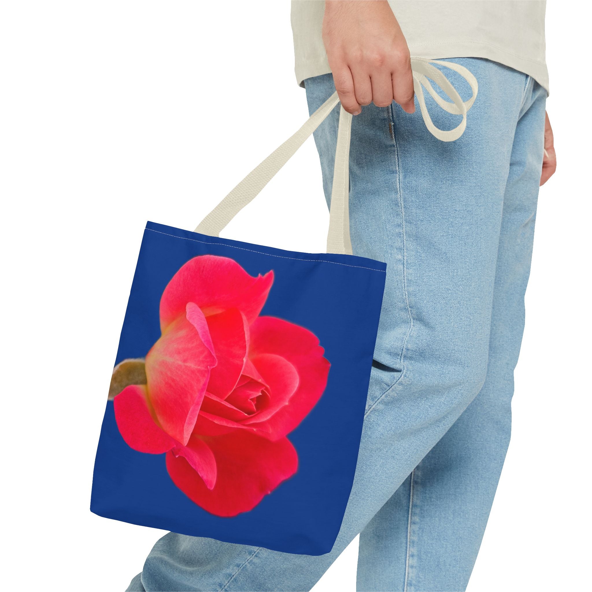Pink Rose Floral Tote Bag – Vibrant Blue Background AOP