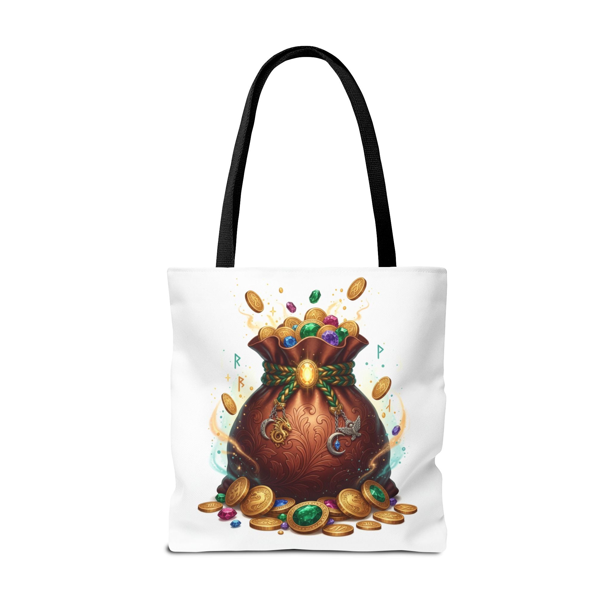 Treasure Pouch Tote Bag — Colorful Gem & Gold Coin All-Over Print Tote