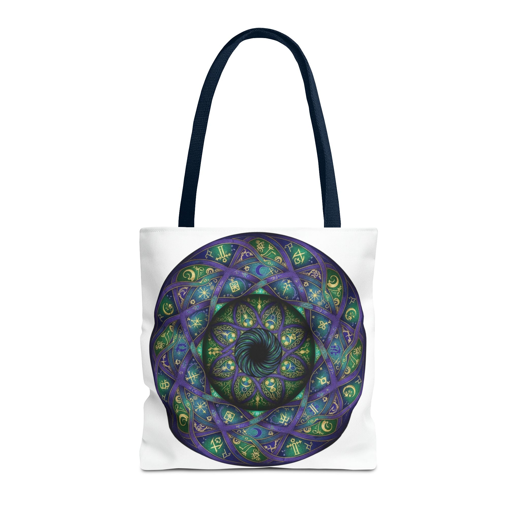 Mystic Mandala Tote Bag — Purple Green Spiral All-Over Print