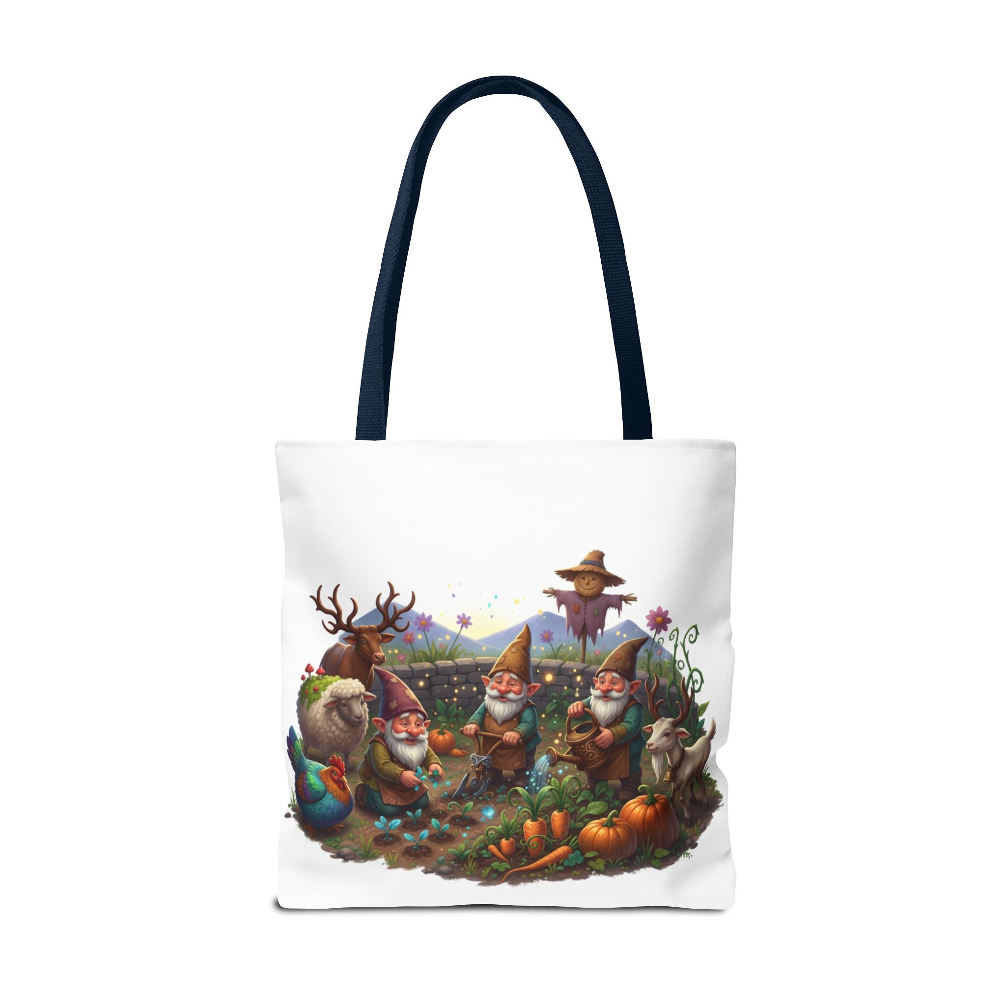 Gnome Garden Tote Bag — Whimsical Gnome & Pumpkin Illustration AOP Tote
