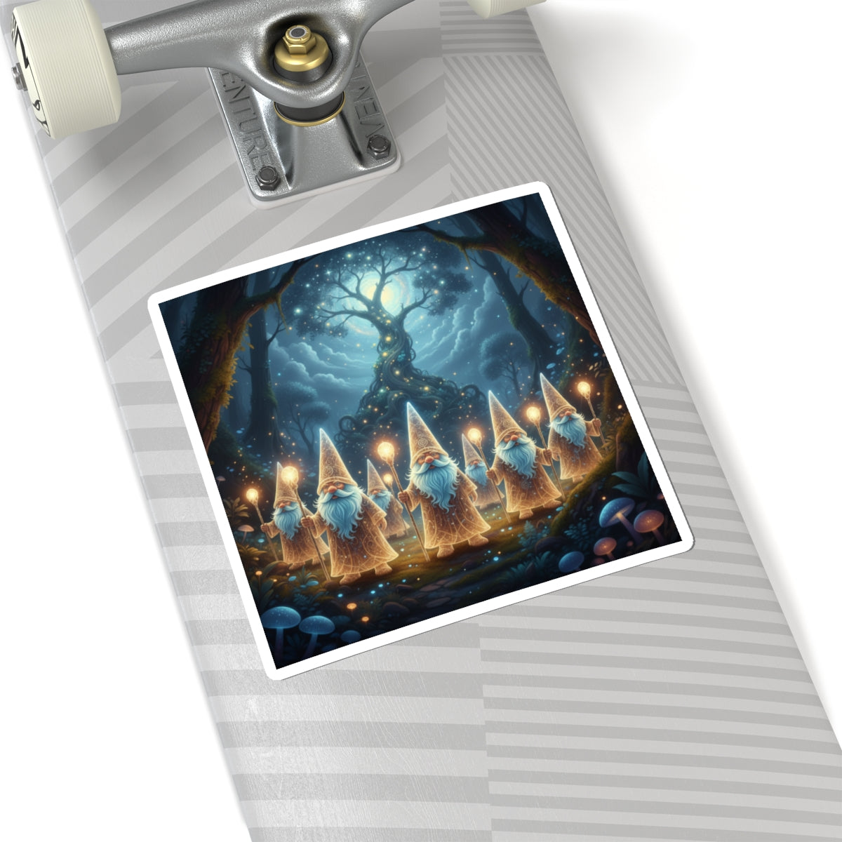 Mystical Gnome Lanterns Sticker — Fairy Forest Night Scene Kiss-Cut Sticker