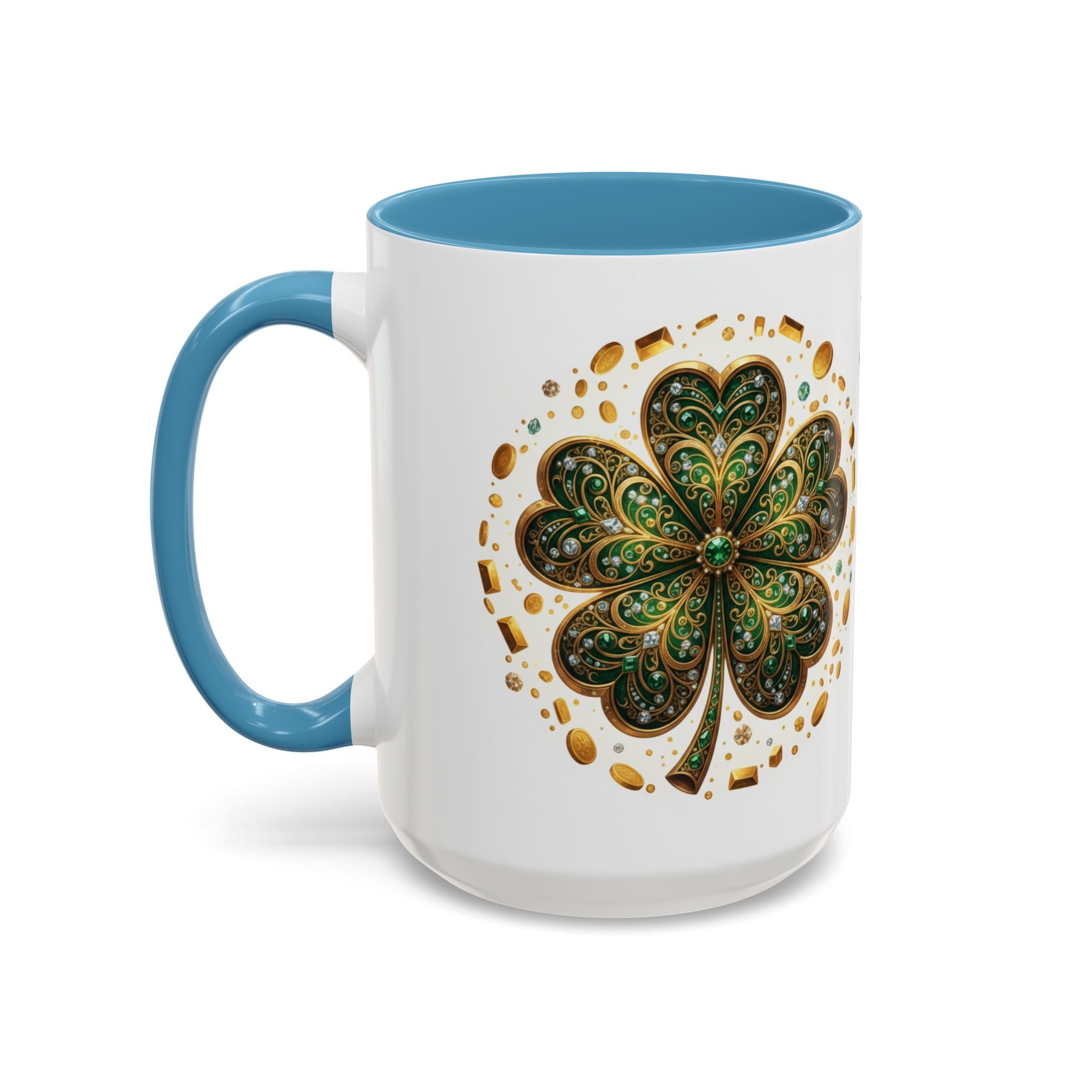 St. Patrick's Shamrock Coffee Mug — "Money Flows to Me" Lucky Charm Accent Mug