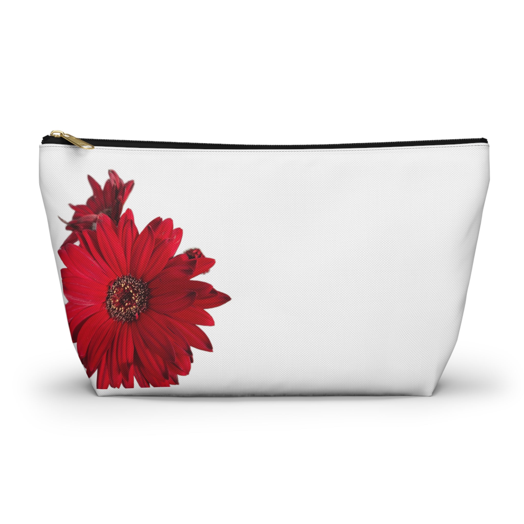 Red Daisy Accessory Pouch — Floral Makeup Bag with T-Bottom