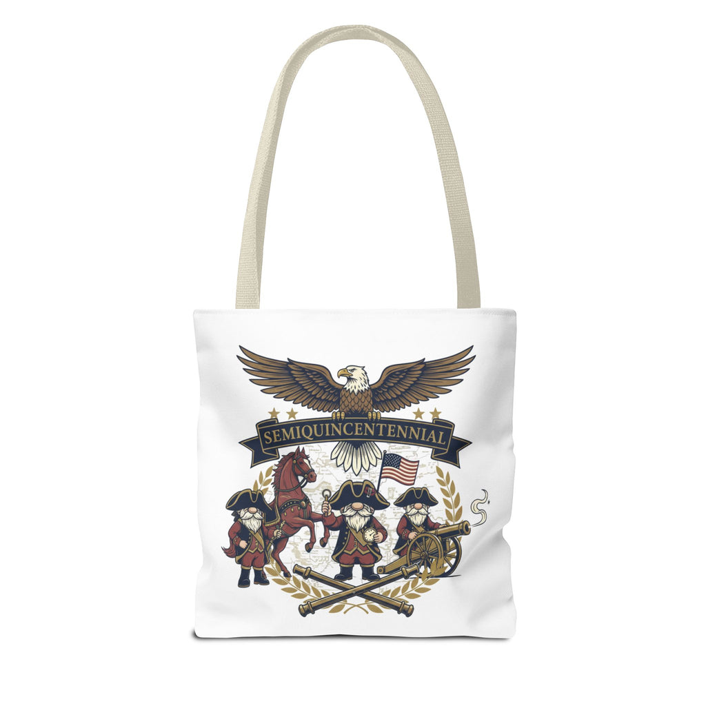 Semiquincentennial Patriotic Tote Bag — Eagle, Colonial Soldiers & Flags All-Over Print
