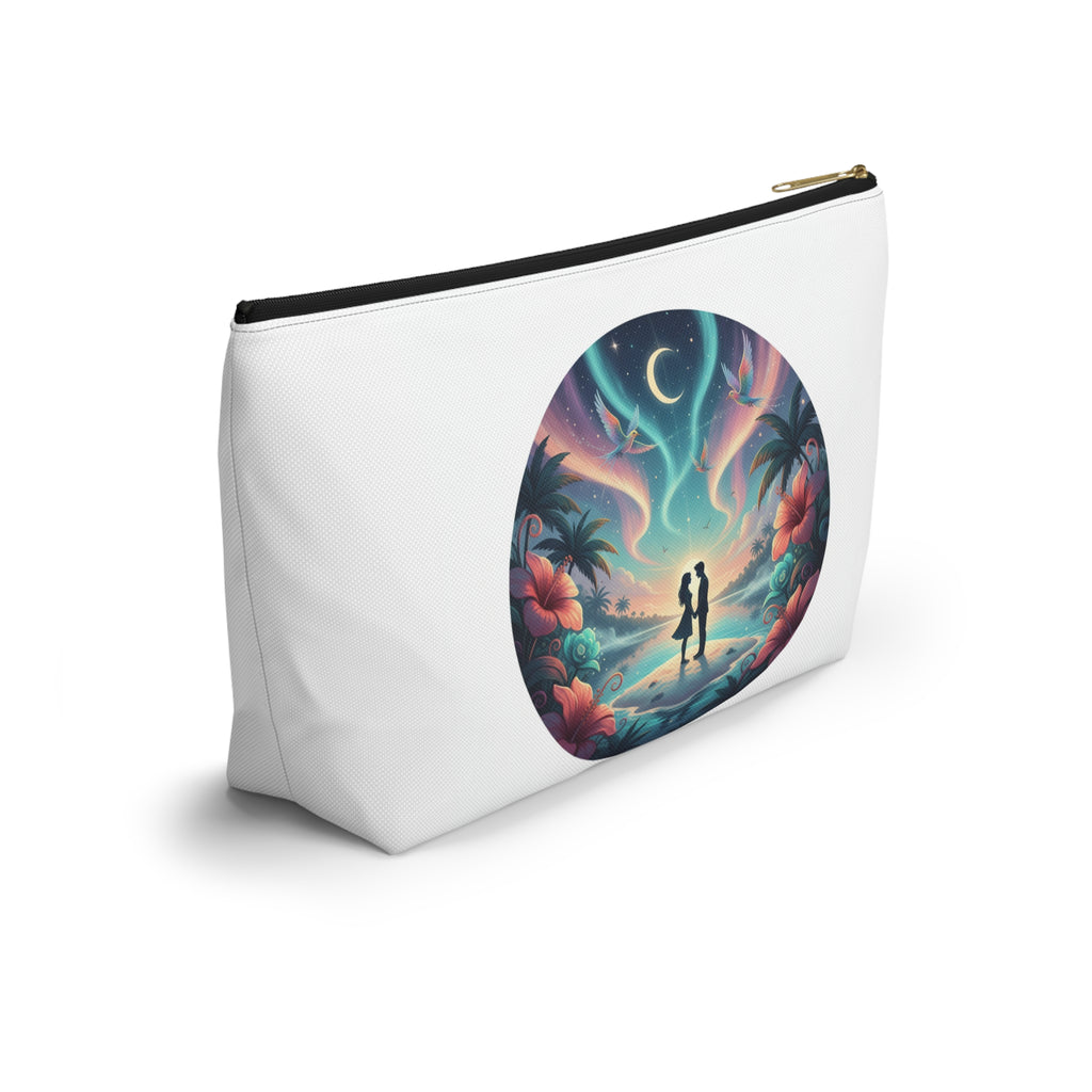 Romantic Beach Sunset Accessory Pouch — Couple Silhouette Makeup Bag
