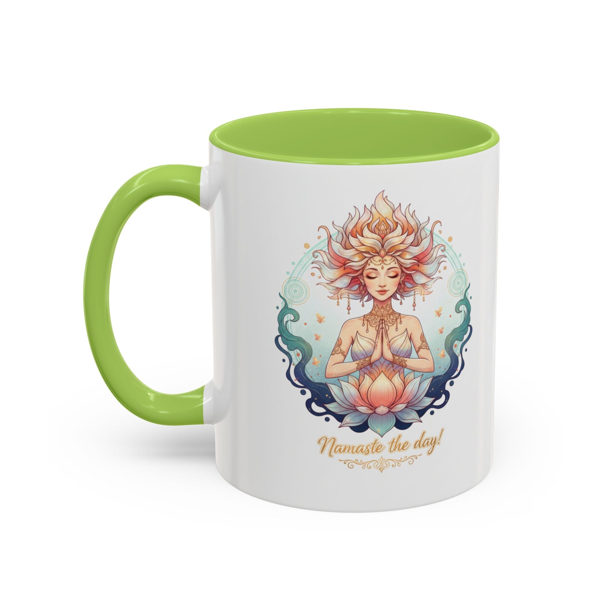 Namaste the Day Yoga Coffee Mug — Lotus Meditation Accent Mug (11/15oz)