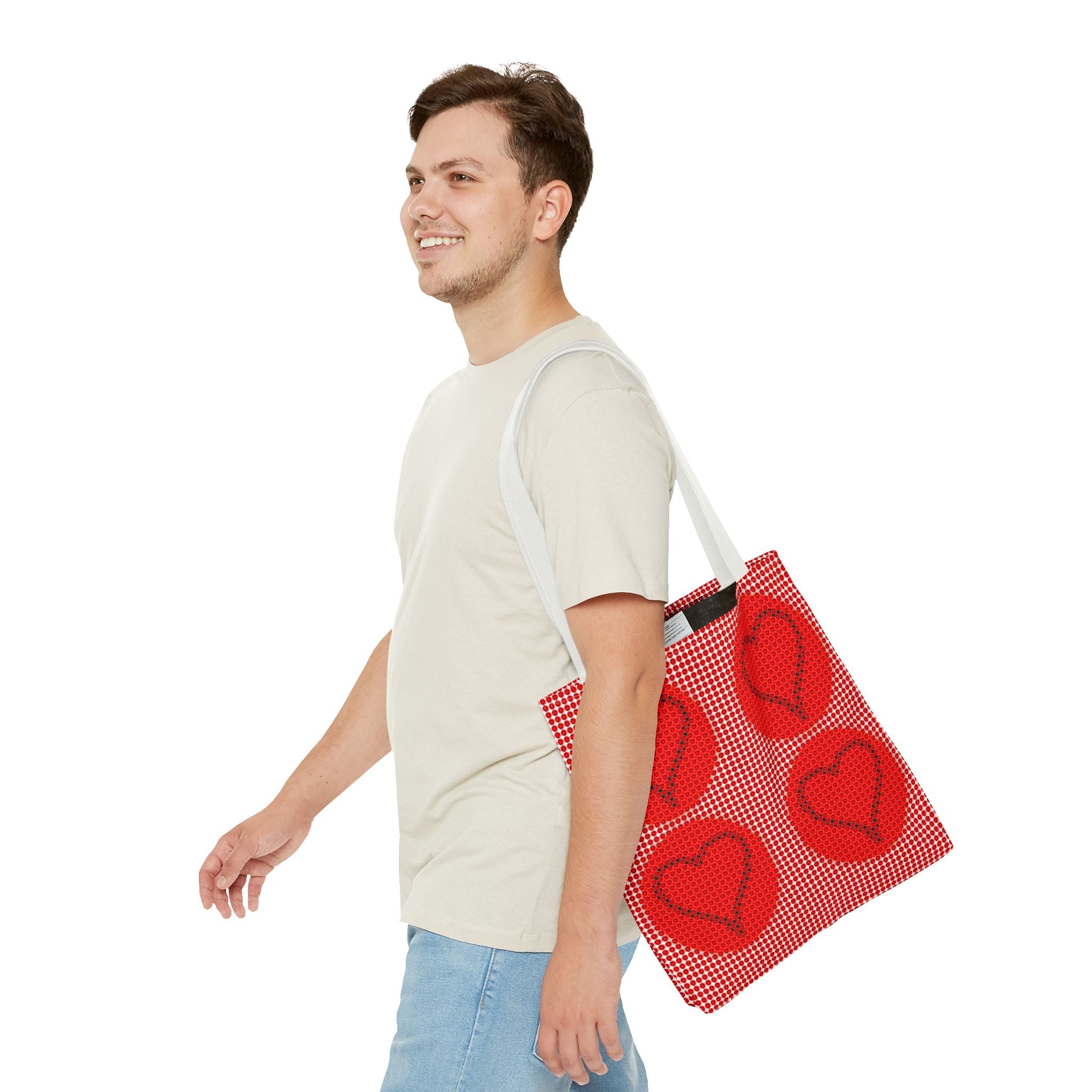 Heart Pattern Tote Bag — Red Valentine All-Over Print Canvas Tote