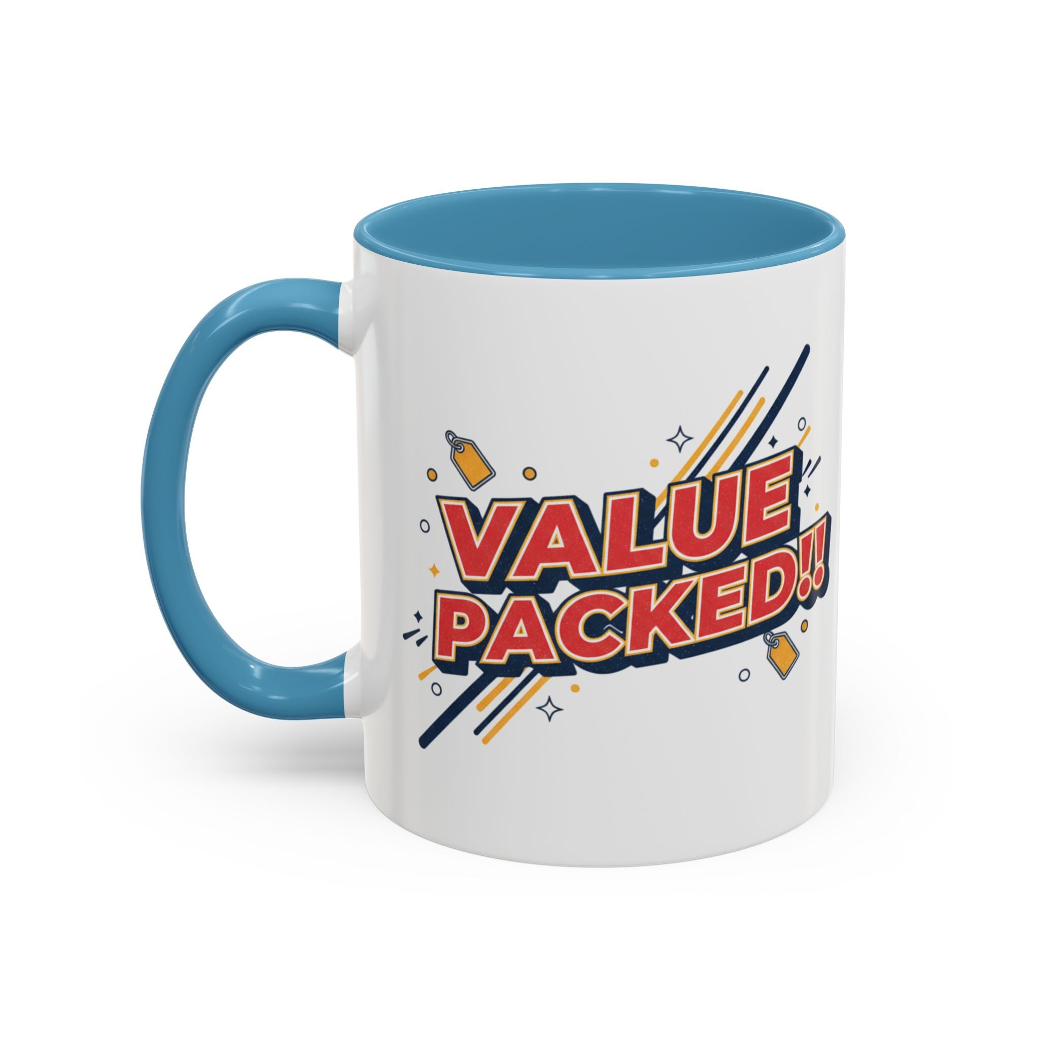 Value Packed!! Accent Coffee Mug — Bold Retro Comic Graphic (11/15 oz)