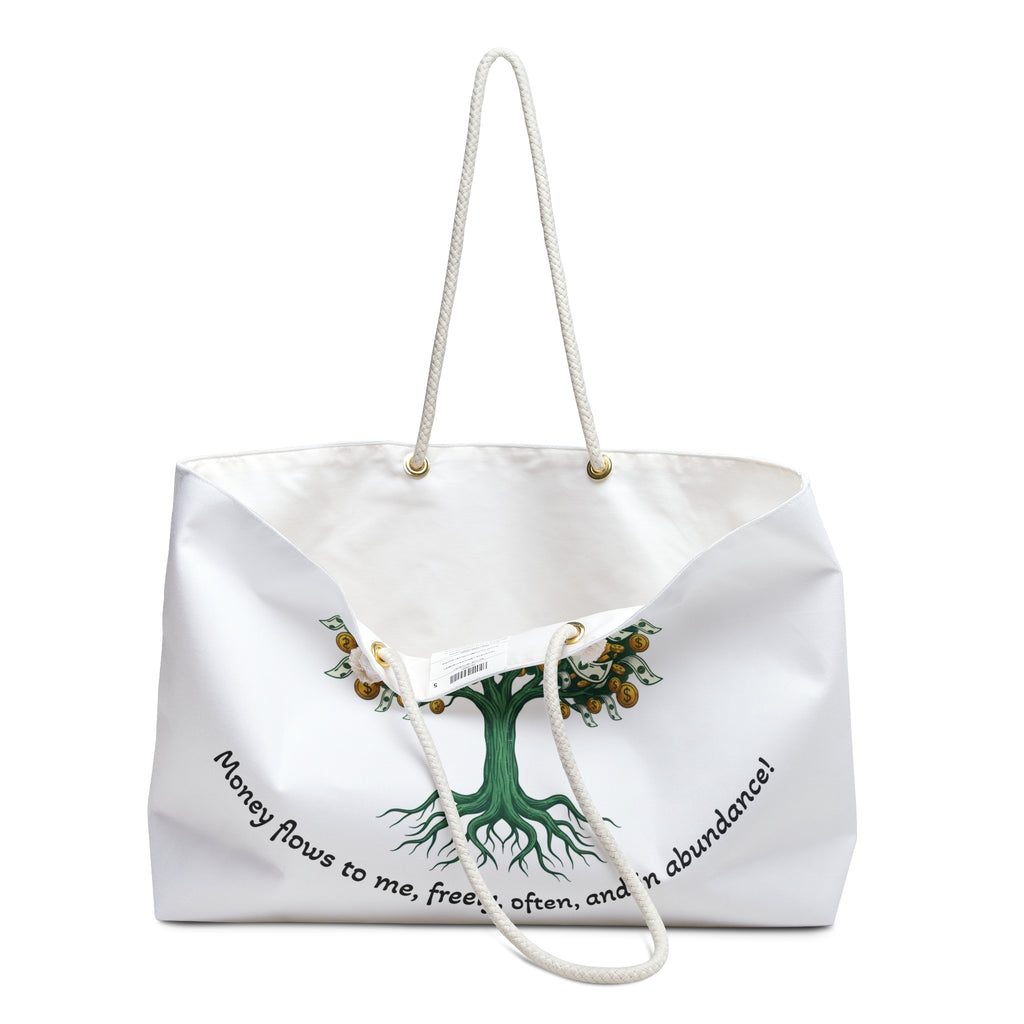 Affirmation Money Tree Weekender Bag — "Money flows to me, freely, often, and in abundance"