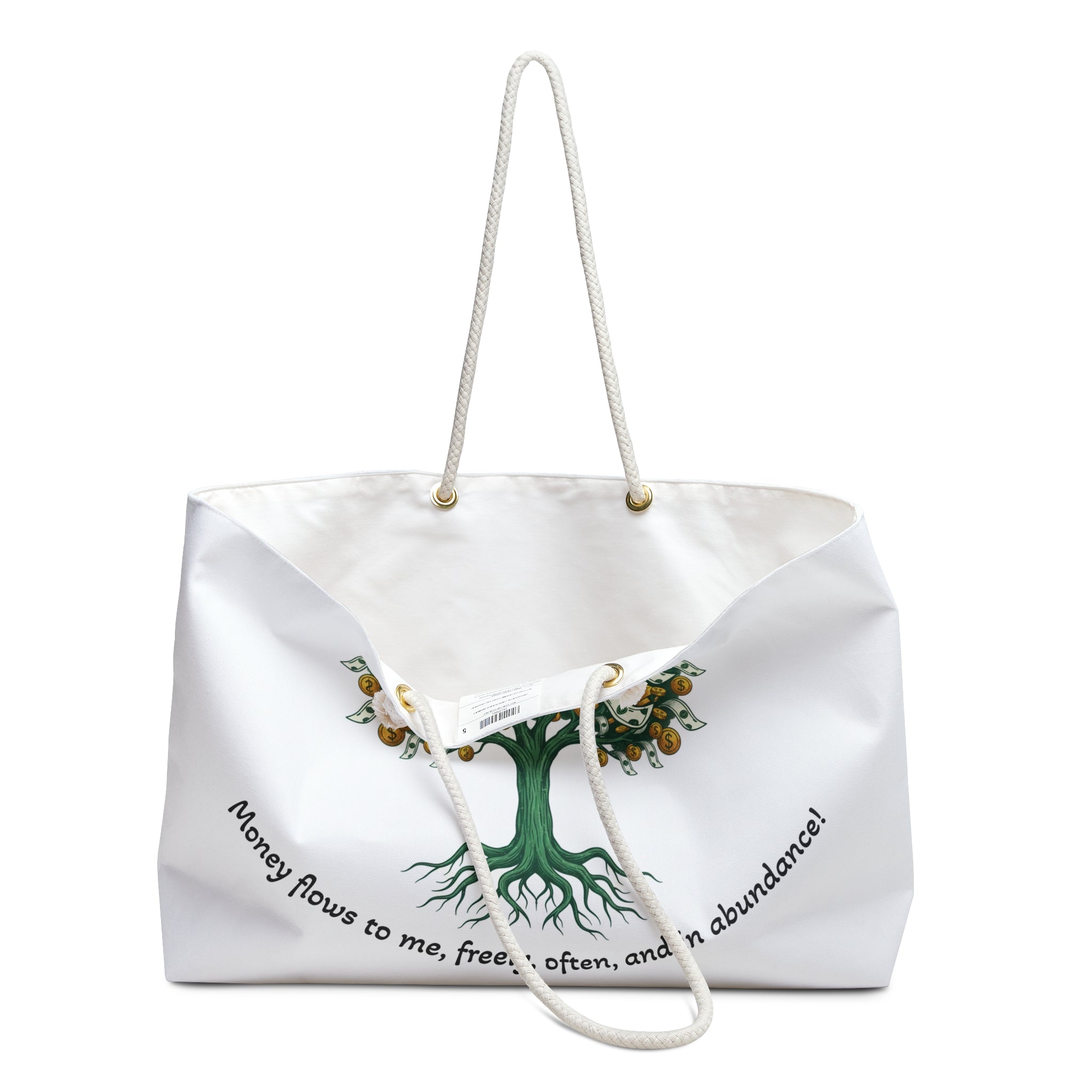 Affirmation Money Tree Weekender Bag — "Money flows to me, freely, often, and in abundance"
