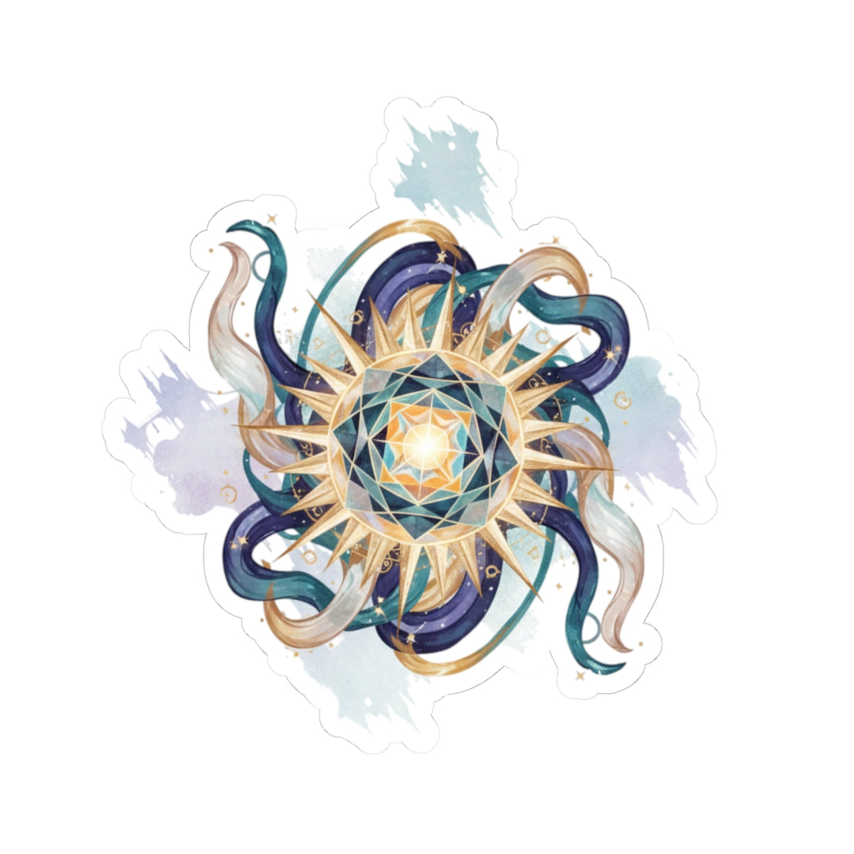 Mystic Sun Compass Kiss-Cut Sticker — Boho Celestial Mandala Decal for Laptops & Journals