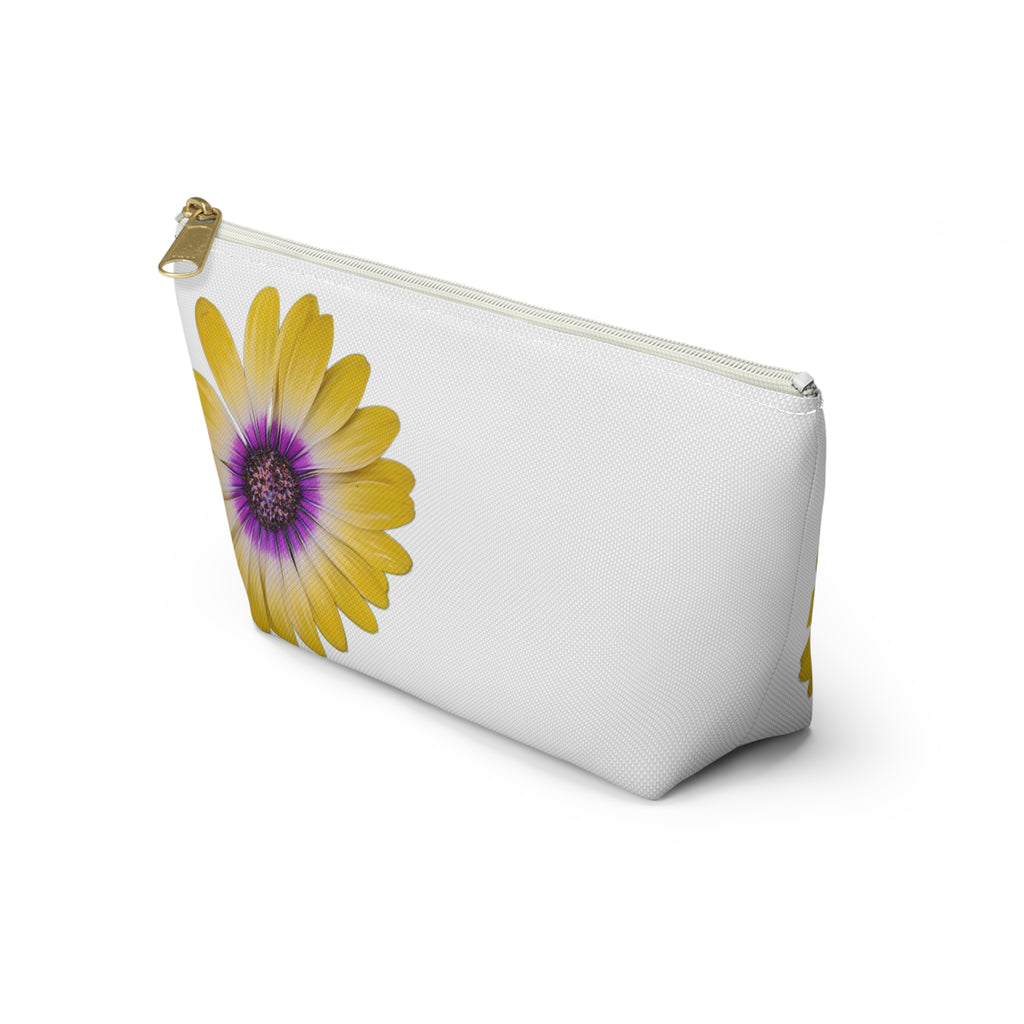 Yellow Purple Daisy Accessory Pouch — Floral Makeup Bag with T-Bottom