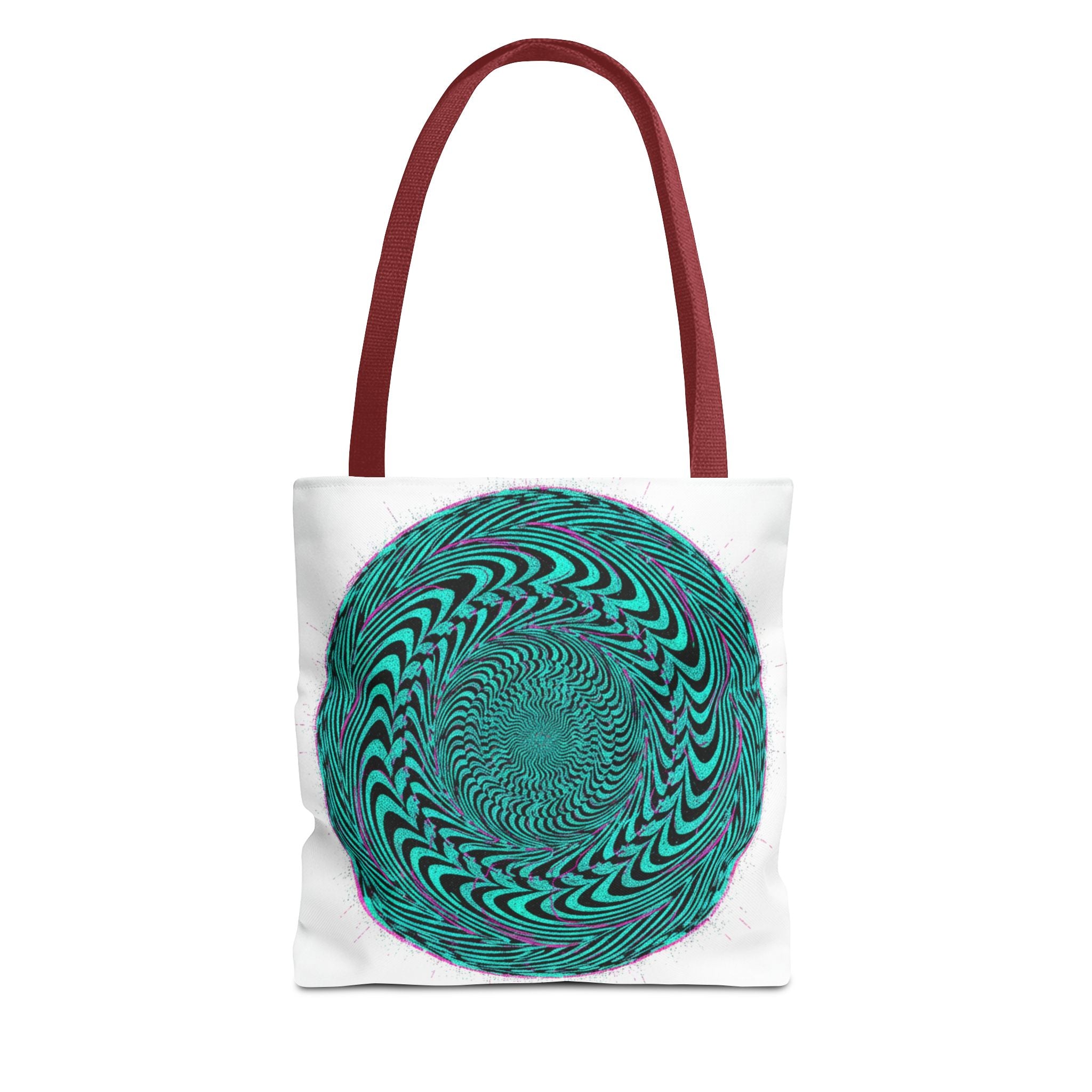 Psychedelic Spiral Tote Bag — Teal Optical Illusion All-Over Print