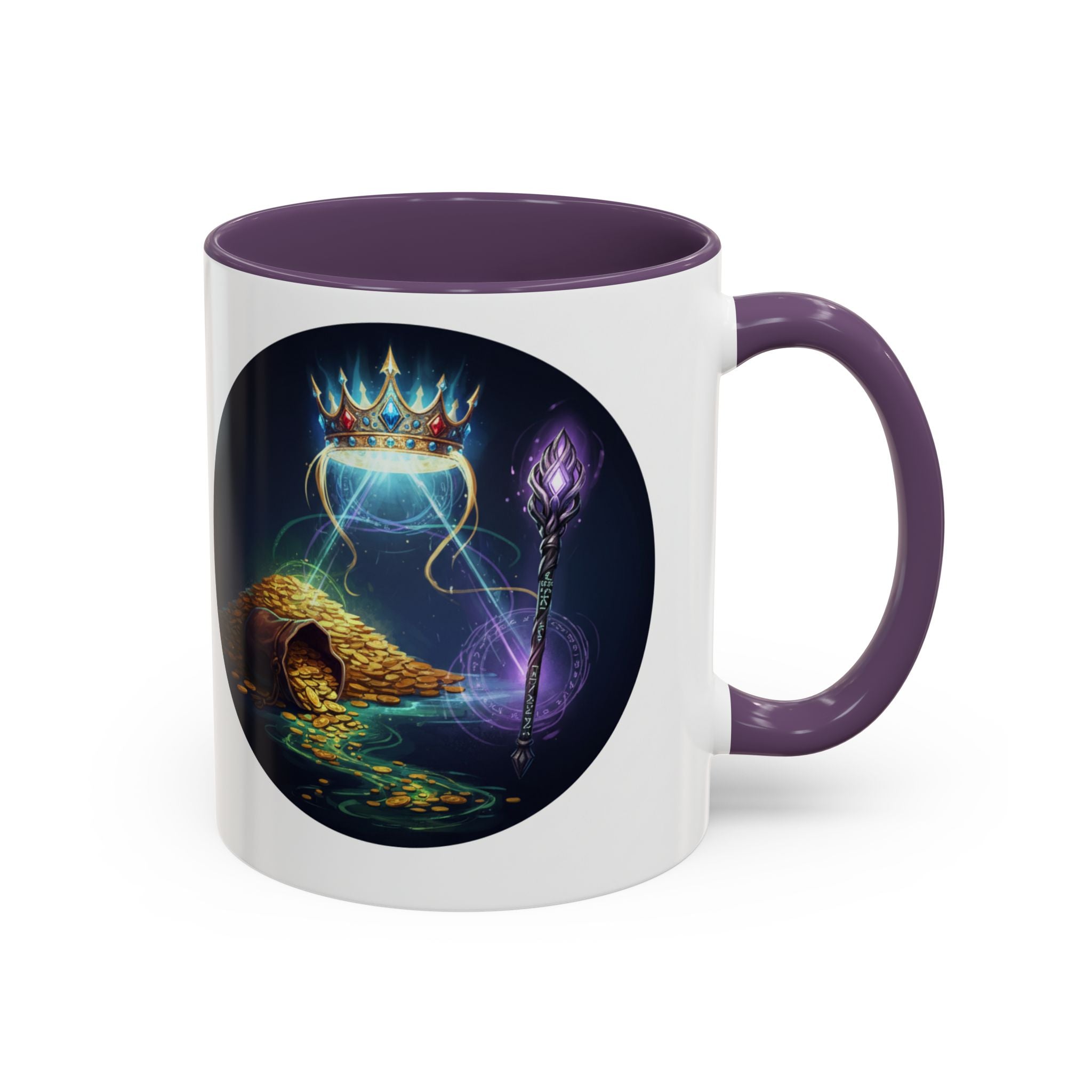 Magic Crown Coffee Mug — Fantasy Wizard Staff & Spilled Gold Accent Mug (11/15 oz)
