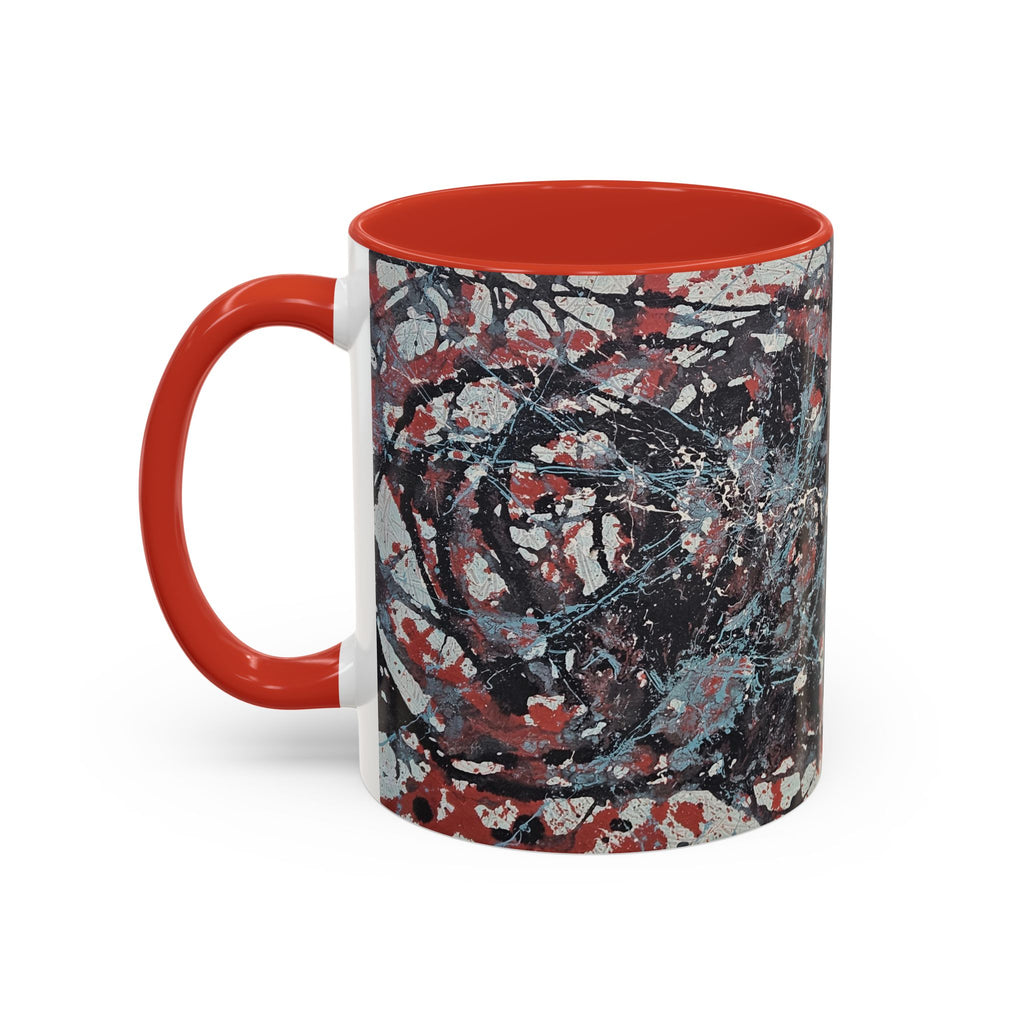 Abstract Splatter Accent Coffee Mug — Red, Black & White Artistic Design (11/15oz)