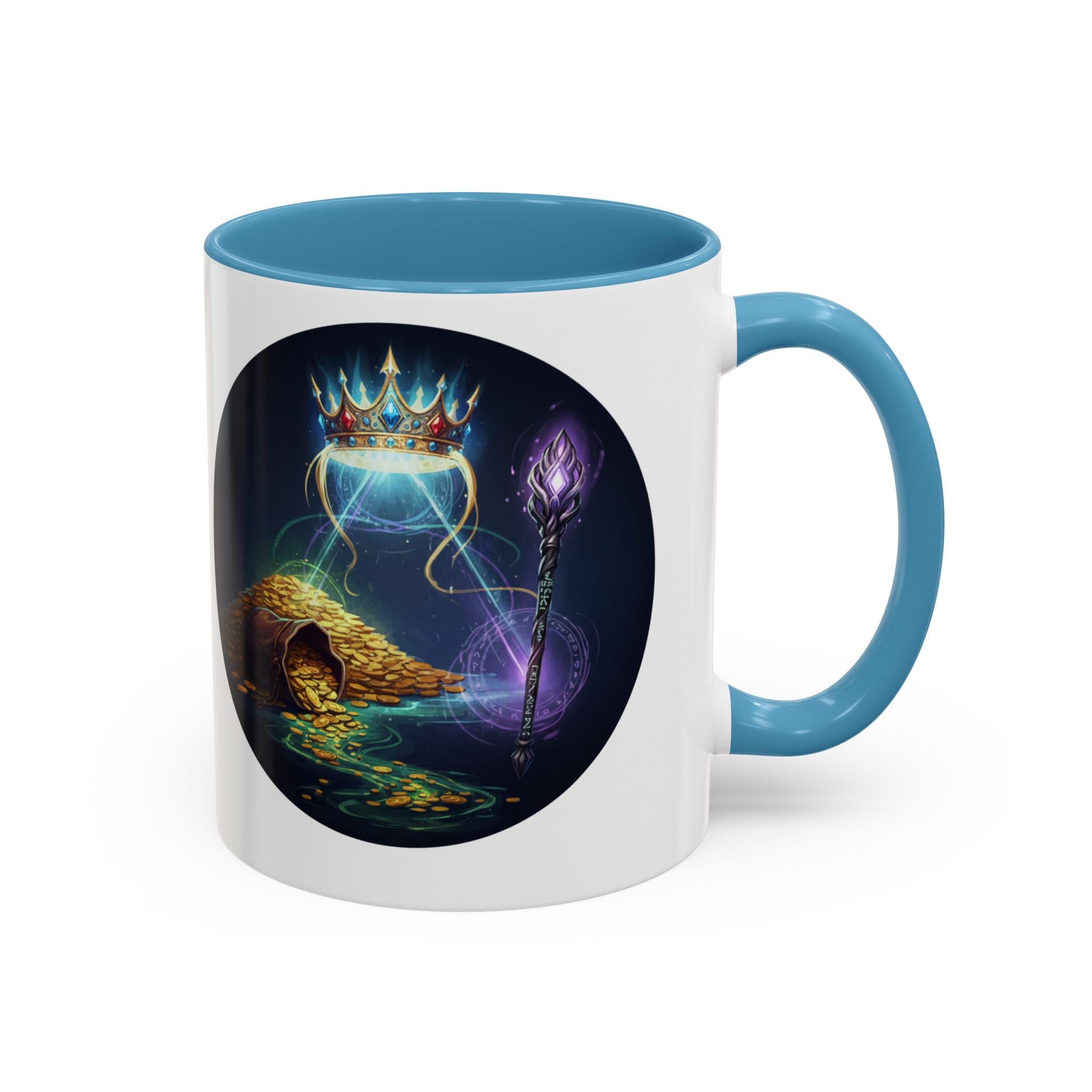Magic Crown Coffee Mug — Fantasy Wizard Staff & Spilled Gold Accent Mug (11/15 oz)