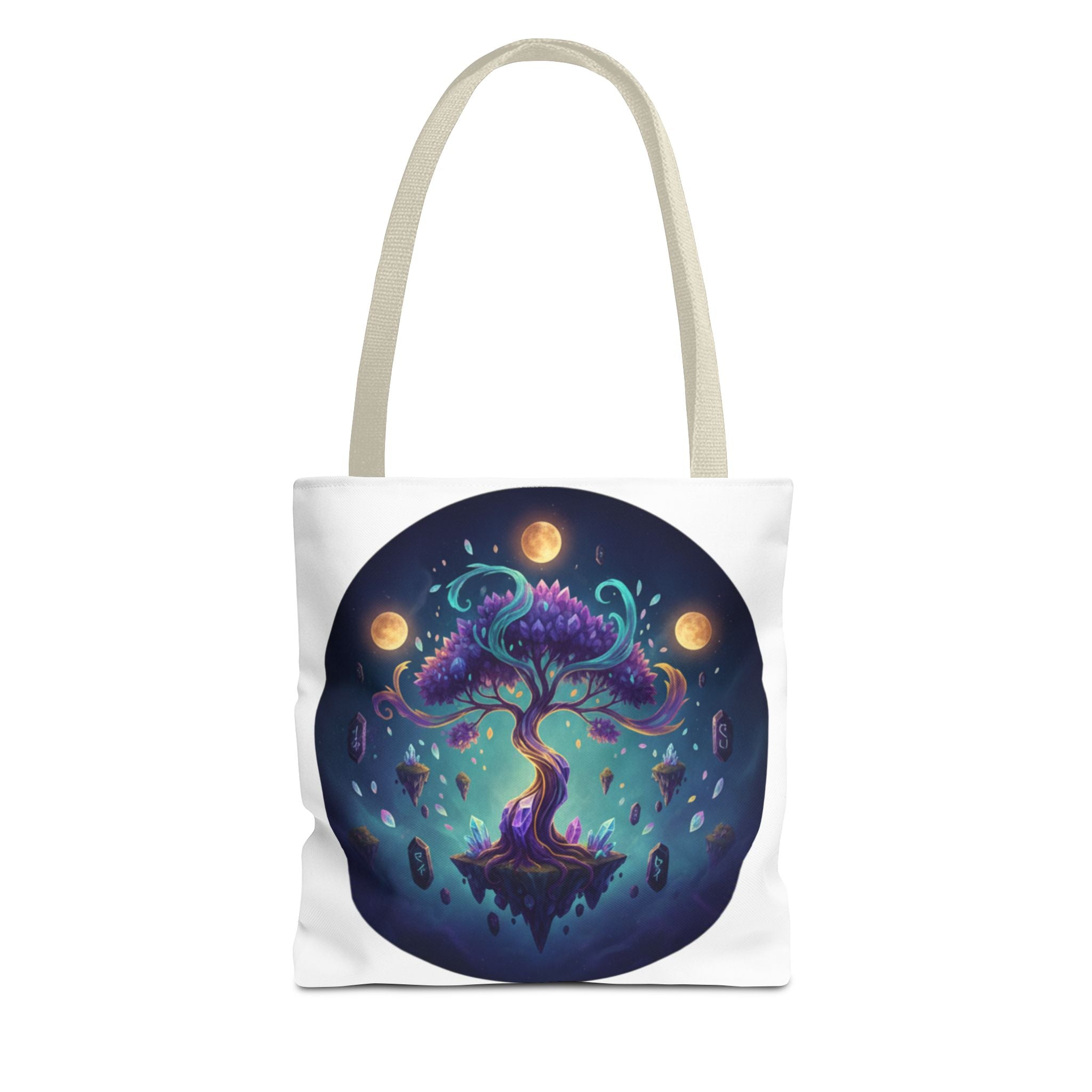 Mystic Floating Tree Tote Bag — Cosmic Moonlight Illustration All-Over Print