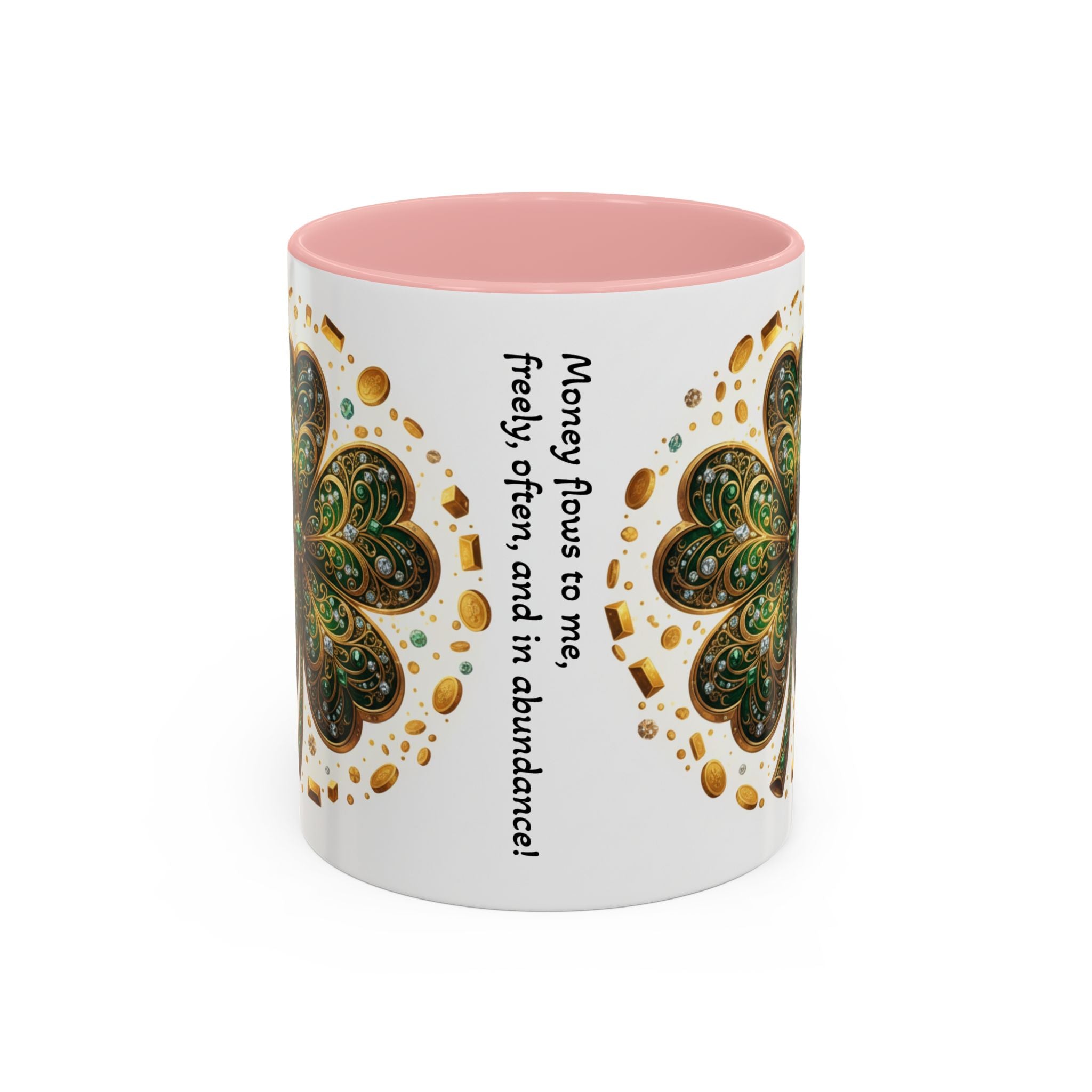 St. Patrick's Shamrock Coffee Mug — "Money Flows to Me" Lucky Charm Accent Mug