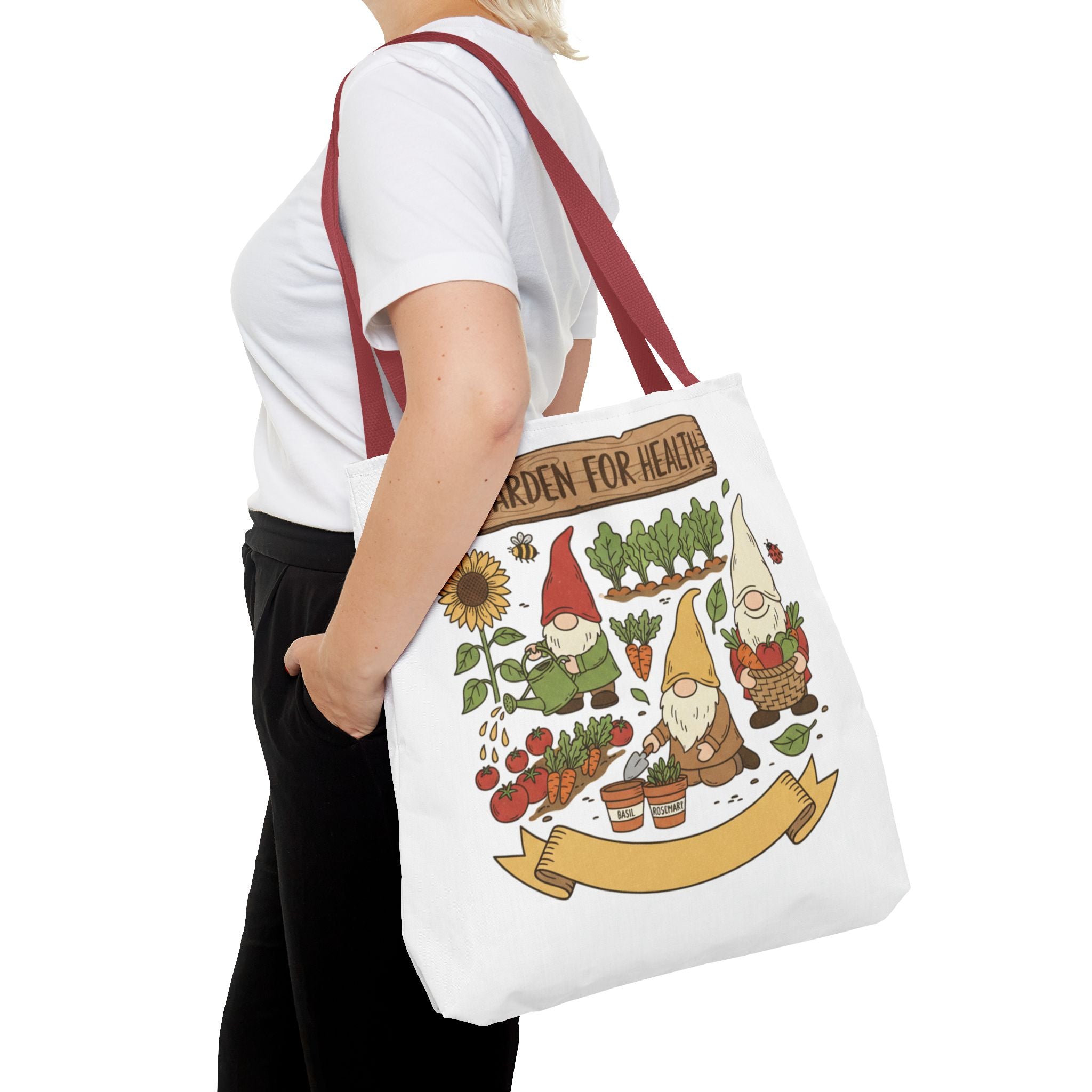 Garden Gnome Tote Bag - "Garden For Health" Cute Eco Shopper