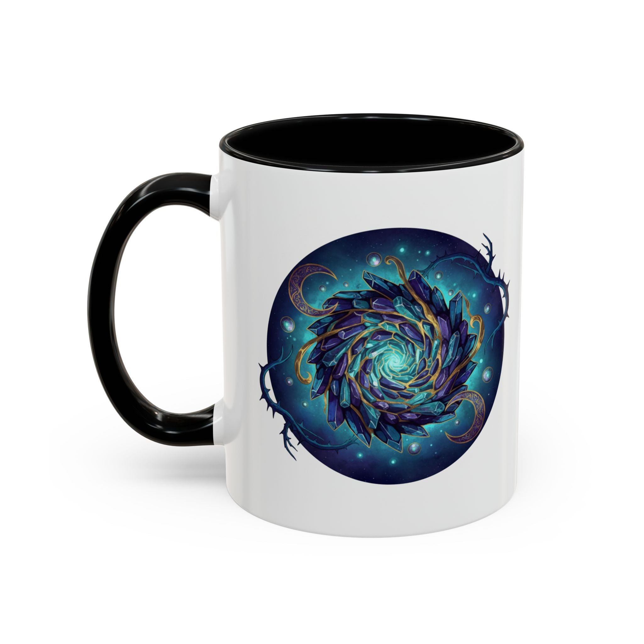 Galaxy Feather Spiral Accent Mug — Cosmic Boho Coffee Cup (11/15oz)