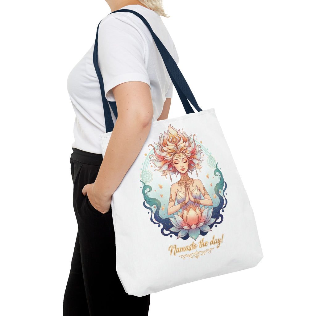 Yoga Lotus Tote Bag — "Namaste the day!" Meditation Canvas Tote