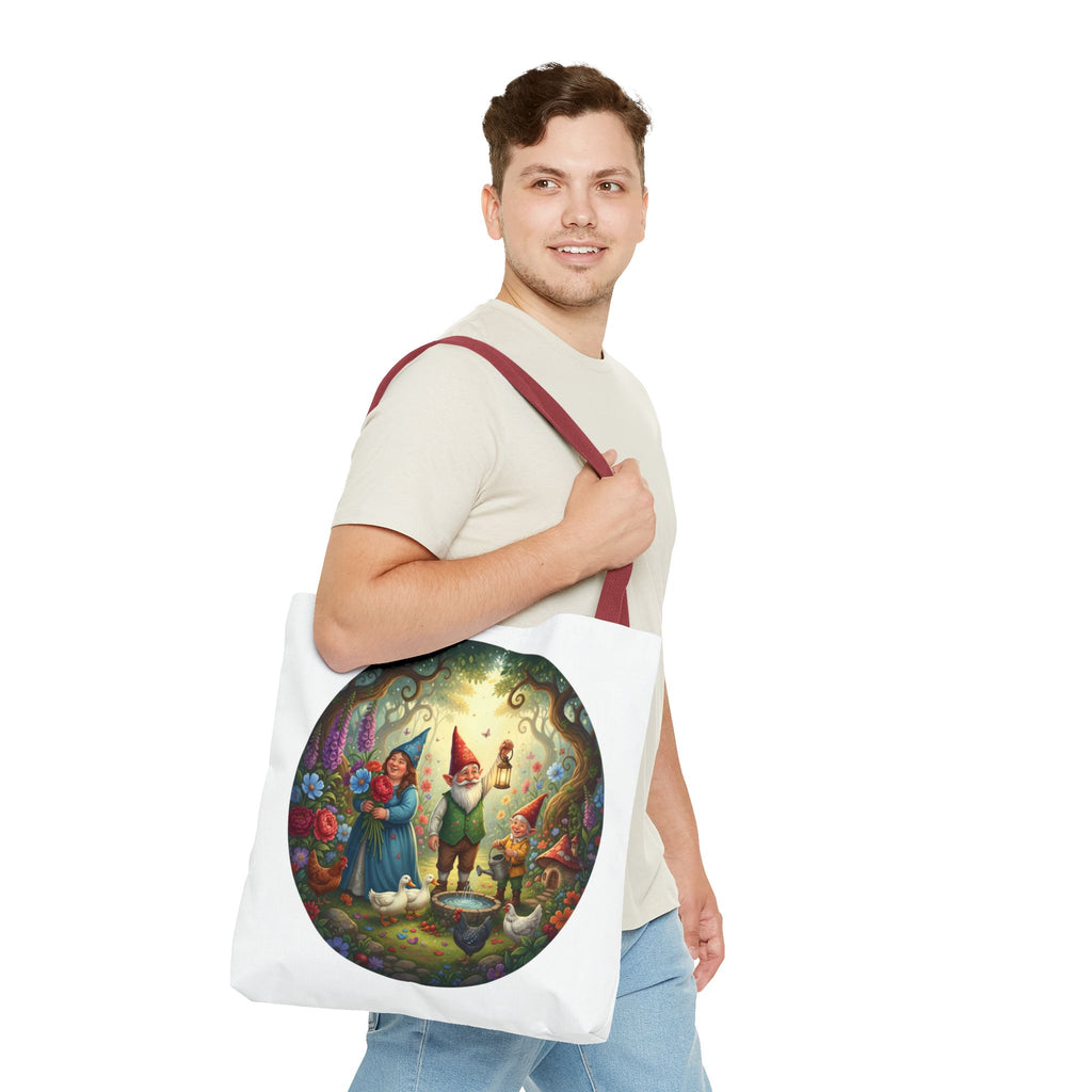Gnome Garden Tote Bag — Whimsical Fairy Tale Circle Art