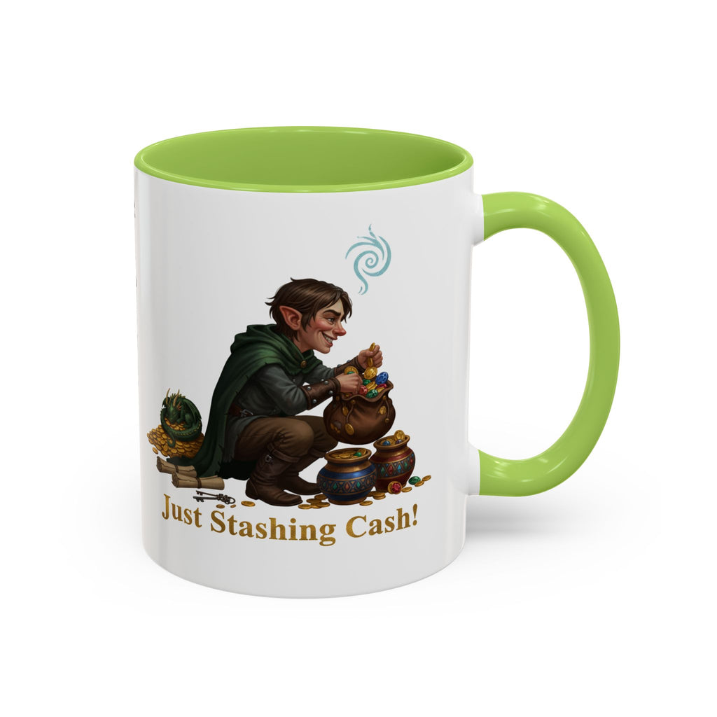 Accent Coffee Mug — "Just Stashing Cash!" Fantasy Gnome Money Mug (11/15oz)