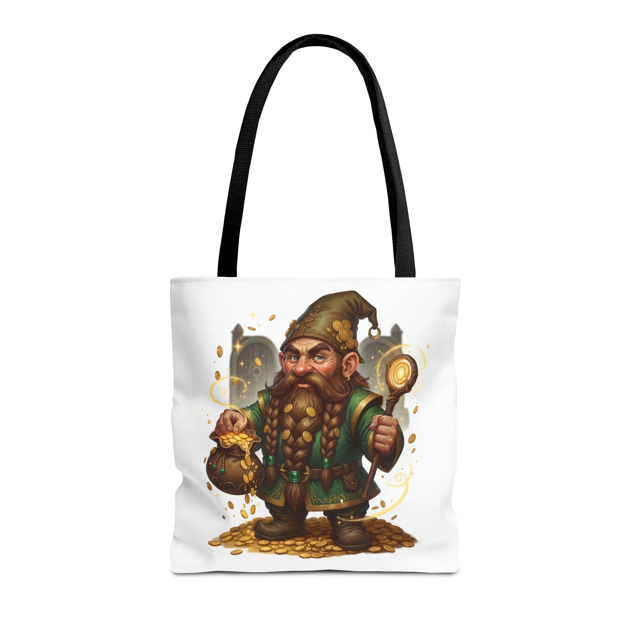 Gnome Goldkeeper Tote Bag – Fantasy Dwarf Coin Lover All-Over Print Tote