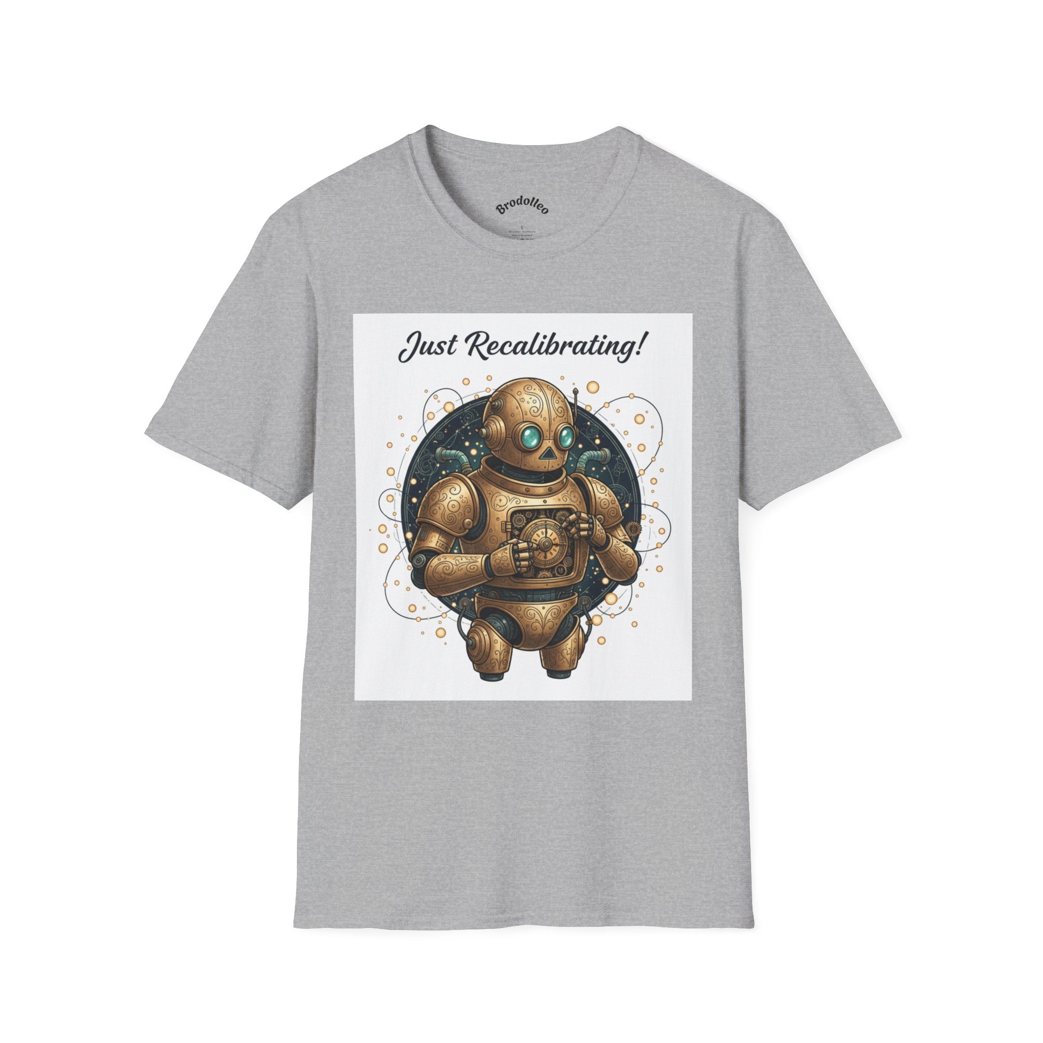 Robot T-Shirt — "Just Recalibrating!" Vintage Steampunk Space Tee