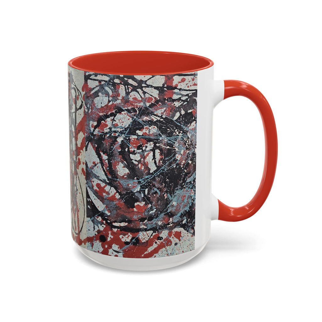Abstract Splatter Accent Coffee Mug — Red, Black & White Artistic Design (11/15oz)