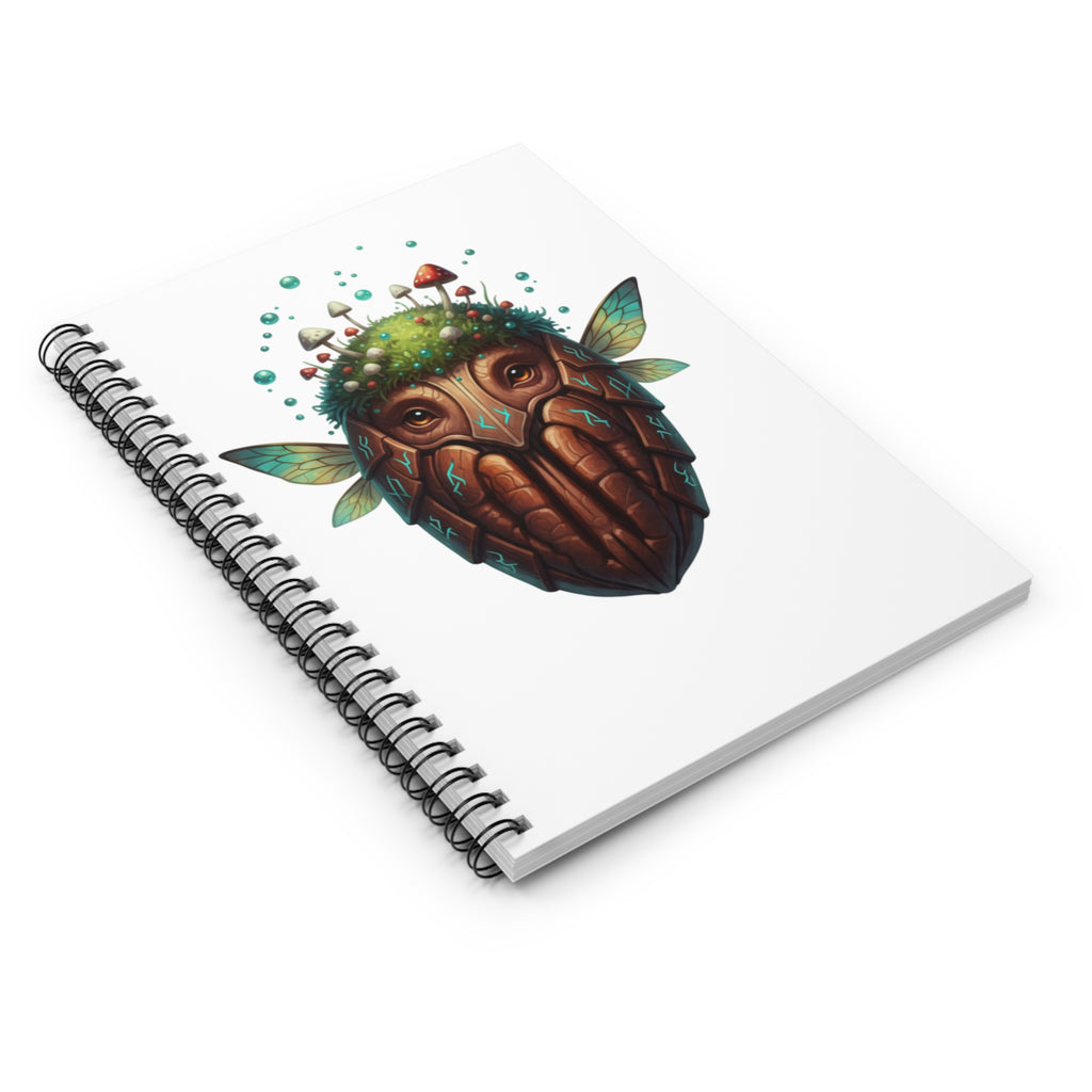 Cedar Mask Fantasy Spiral Notebook — Woodland Mushroom Art Ruled Journal