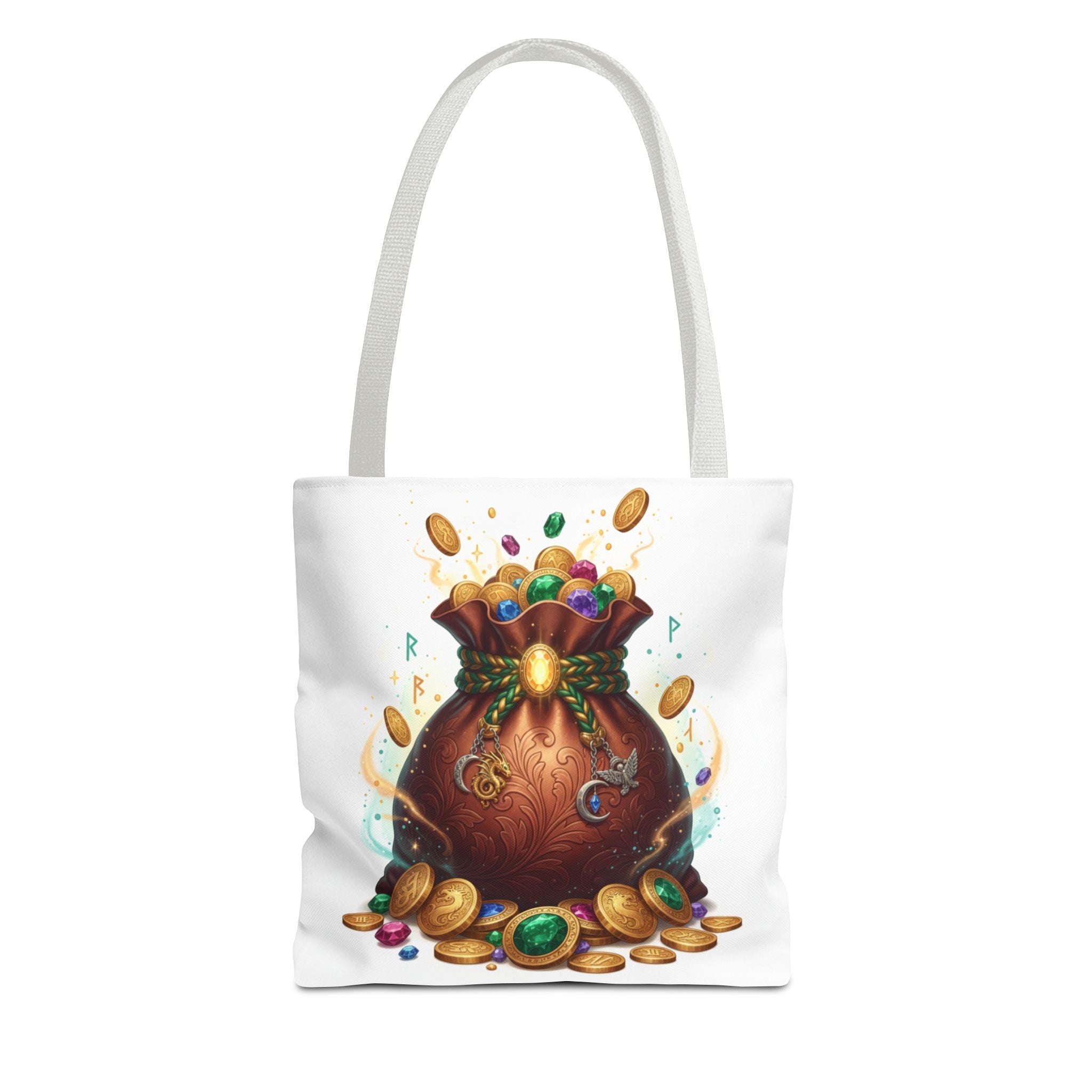 Treasure Pouch Tote Bag — Colorful Gem & Gold Coin All-Over Print Tote