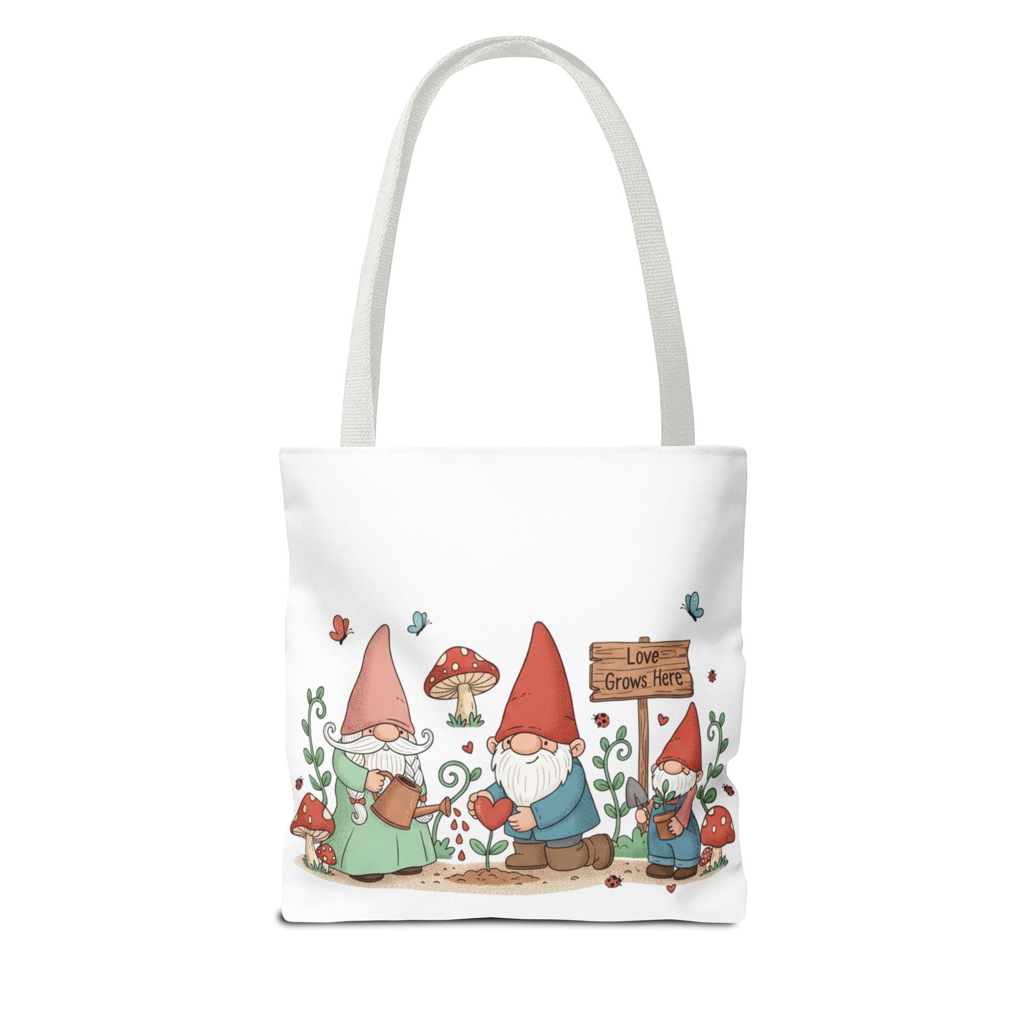 Gnome Garden Tote Bag — Cute Gardening Gnomes "Love Grows Here" Canvas Tote