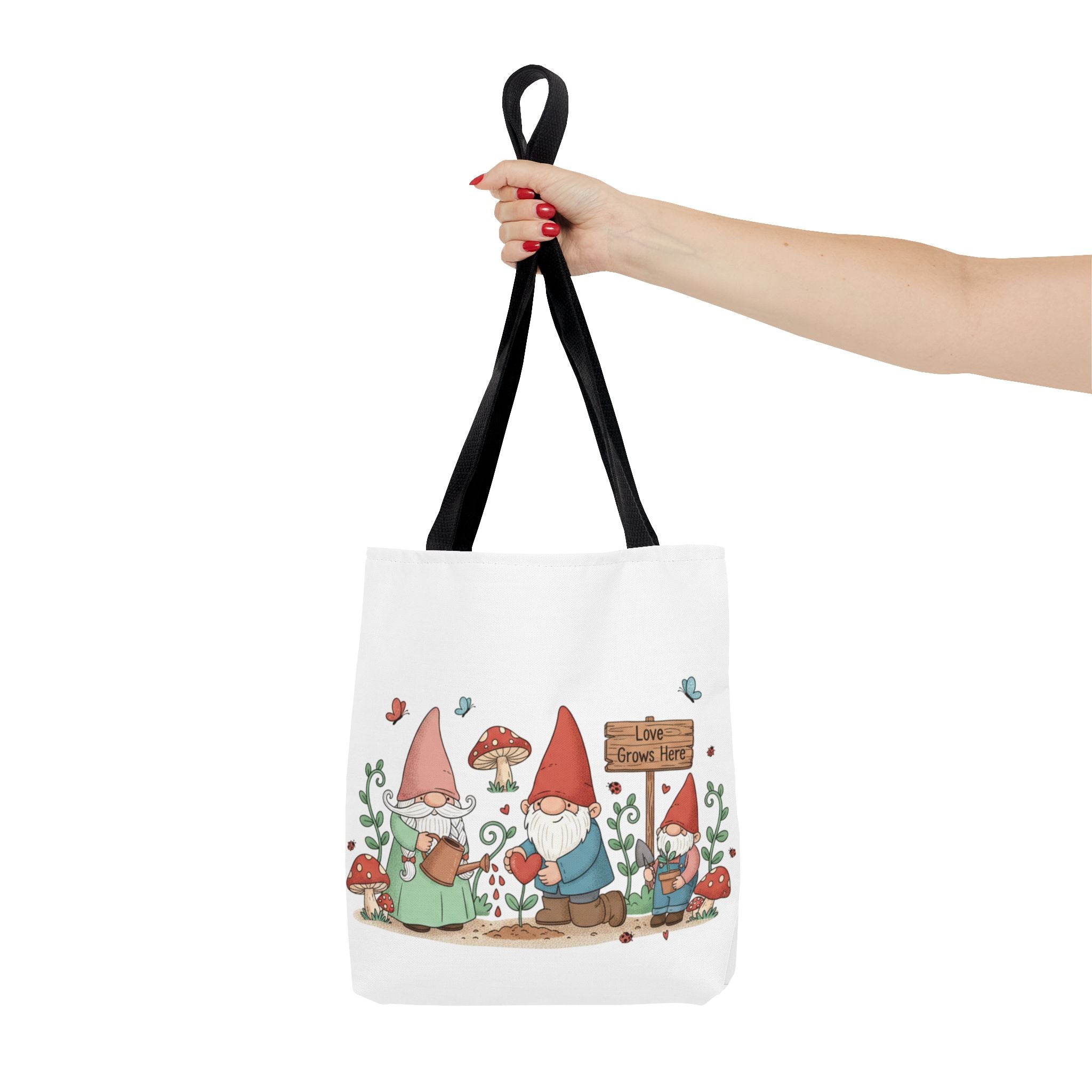 Gnome Garden Tote Bag — Cute Gardening Gnomes "Love Grows Here" Canvas Tote