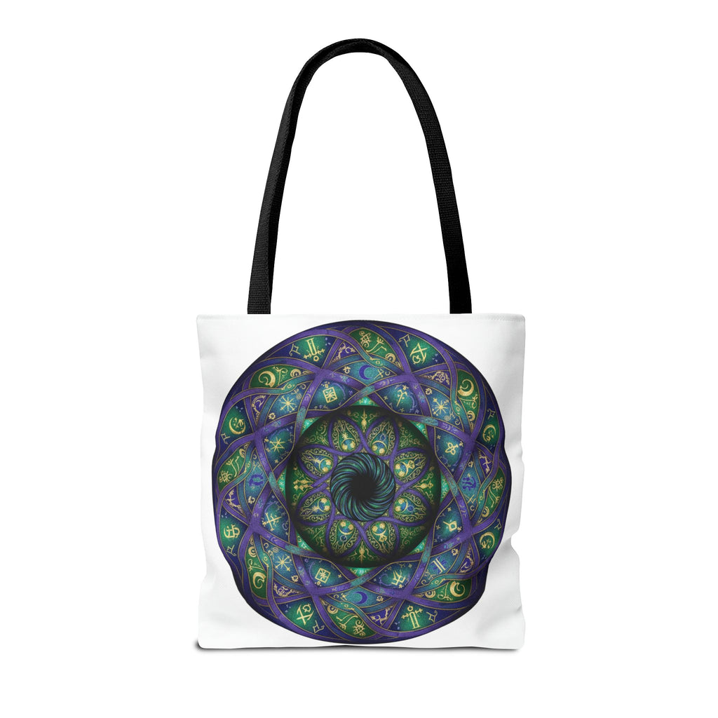 Mystic Mandala Tote Bag — Purple Green Spiral All-Over Print