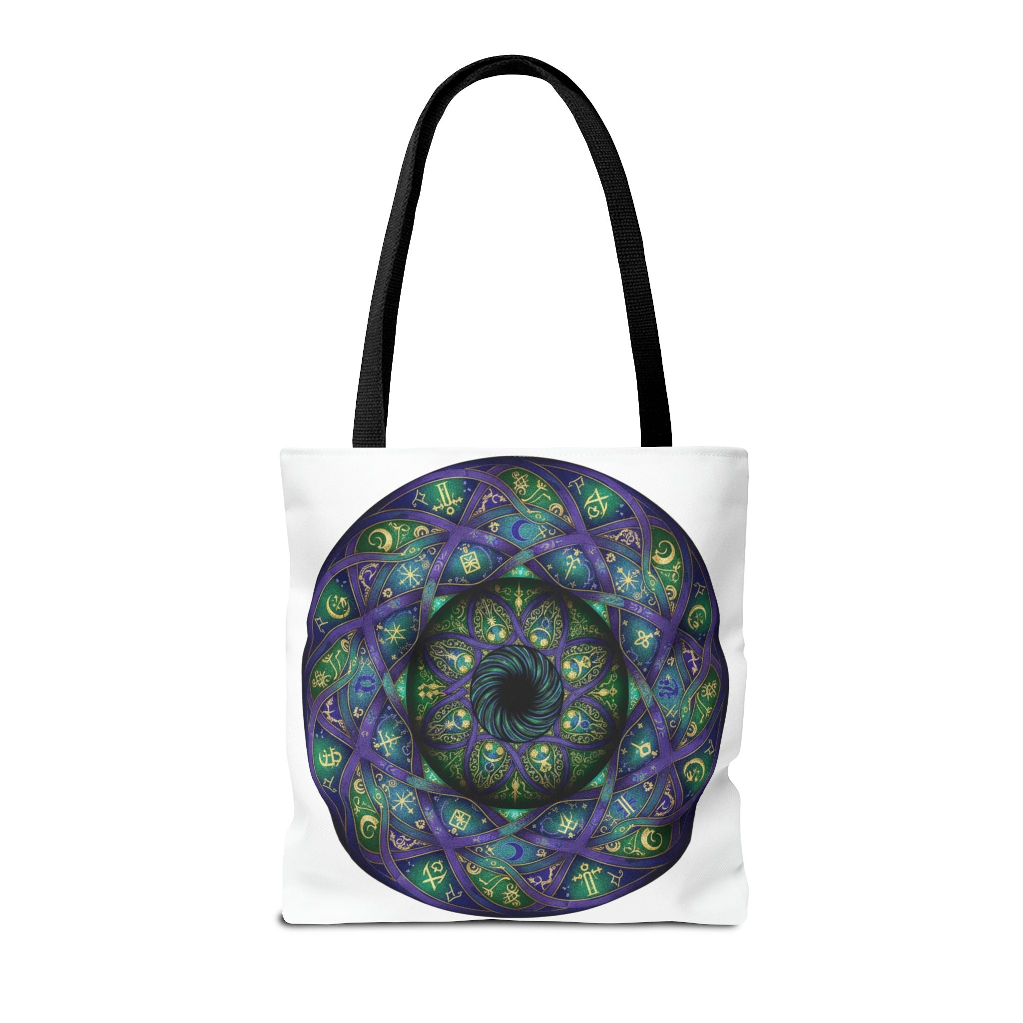 Mystic Mandala Tote Bag — Purple Green Spiral All-Over Print