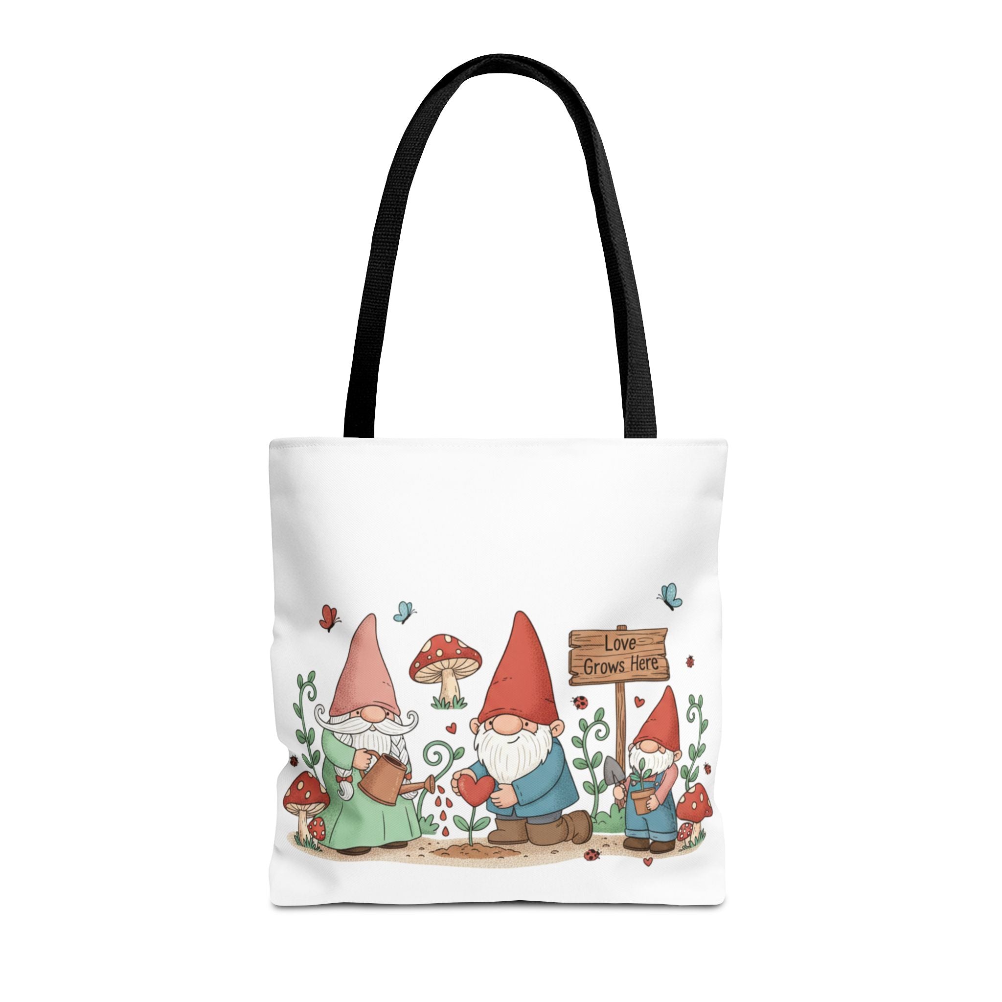 Gnome Garden Tote Bag — Cute Gardening Gnomes "Love Grows Here" Canvas Tote