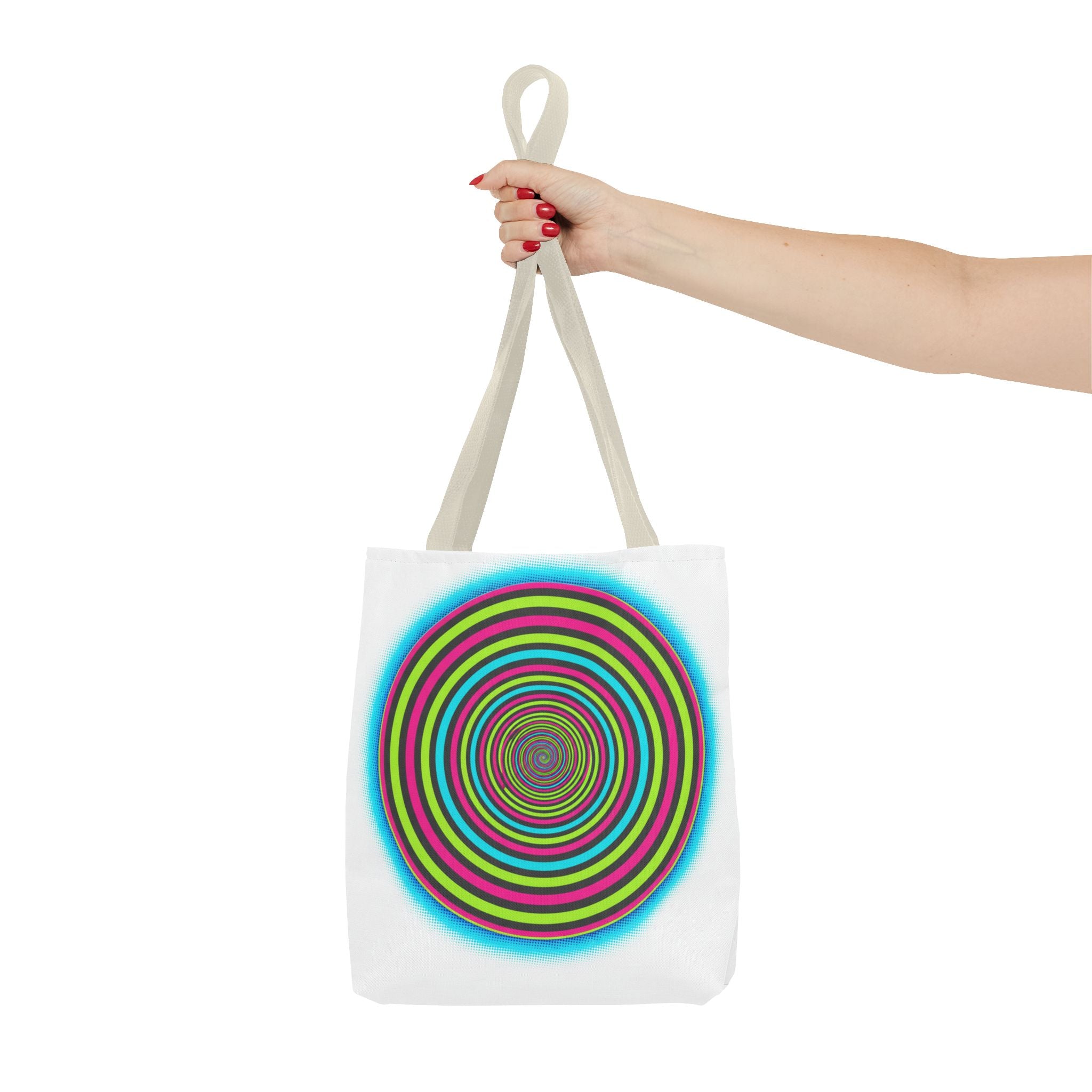 Psychedelic Spiral Tote Bag — Colorful Vortex All-Over Print Tote
