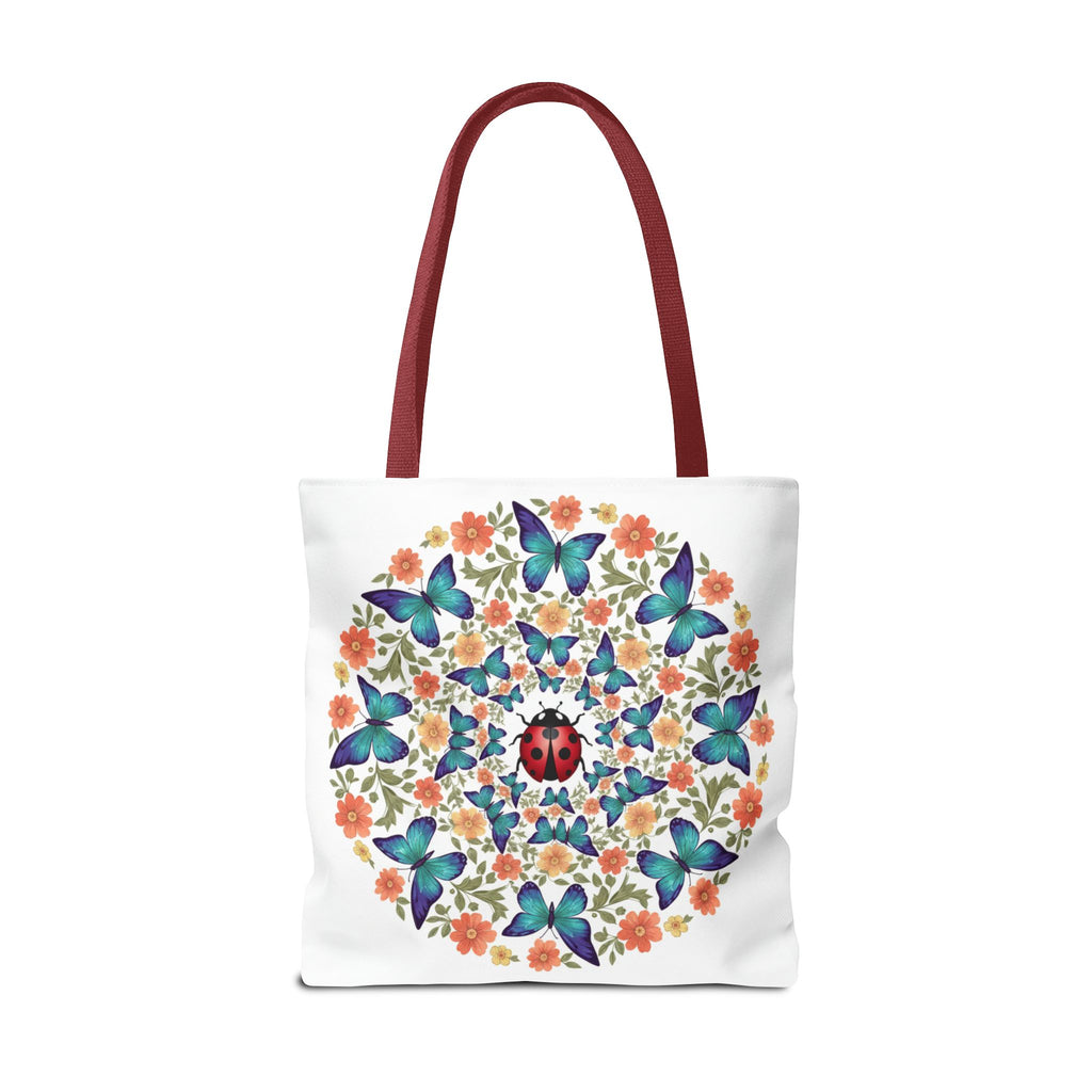 Butterfly & Ladybug Floral Tote Bag – Boho Mandala AOP Beach & Market Bag