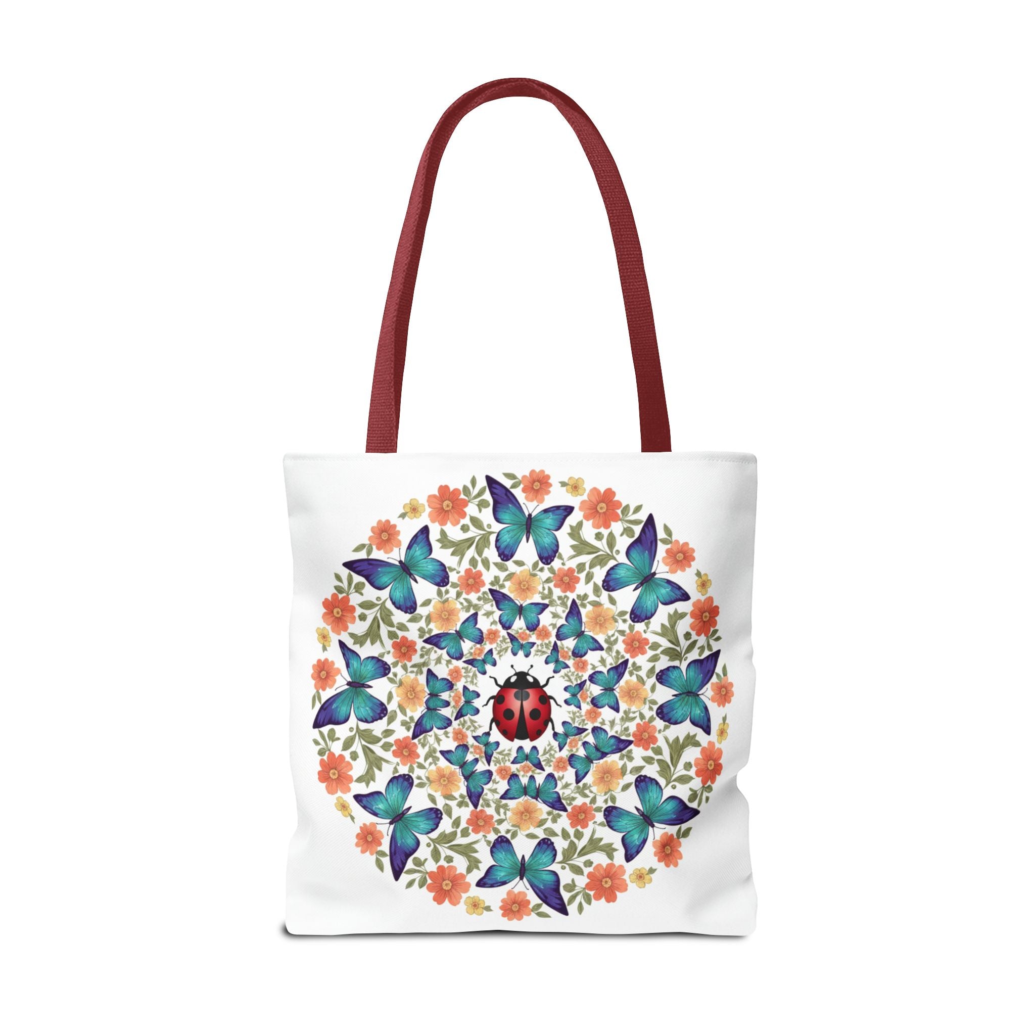 Butterfly & Ladybug Floral Tote Bag – Boho Mandala AOP Beach & Market Bag